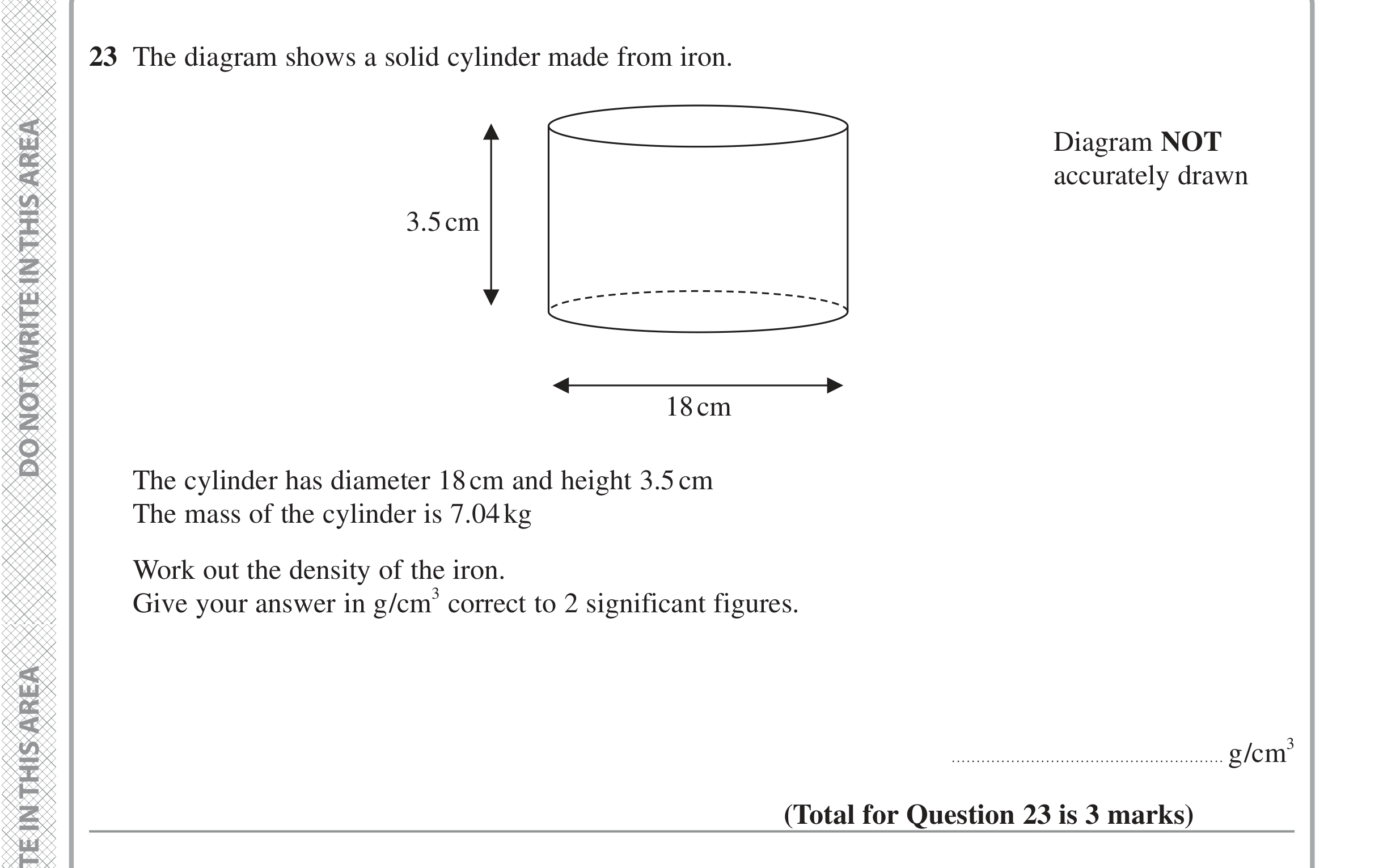 Question 23 — 3D Shapes and Volume, Speed/Distance/Time/Density/Pressure — Edexcel iGCSE June 2022