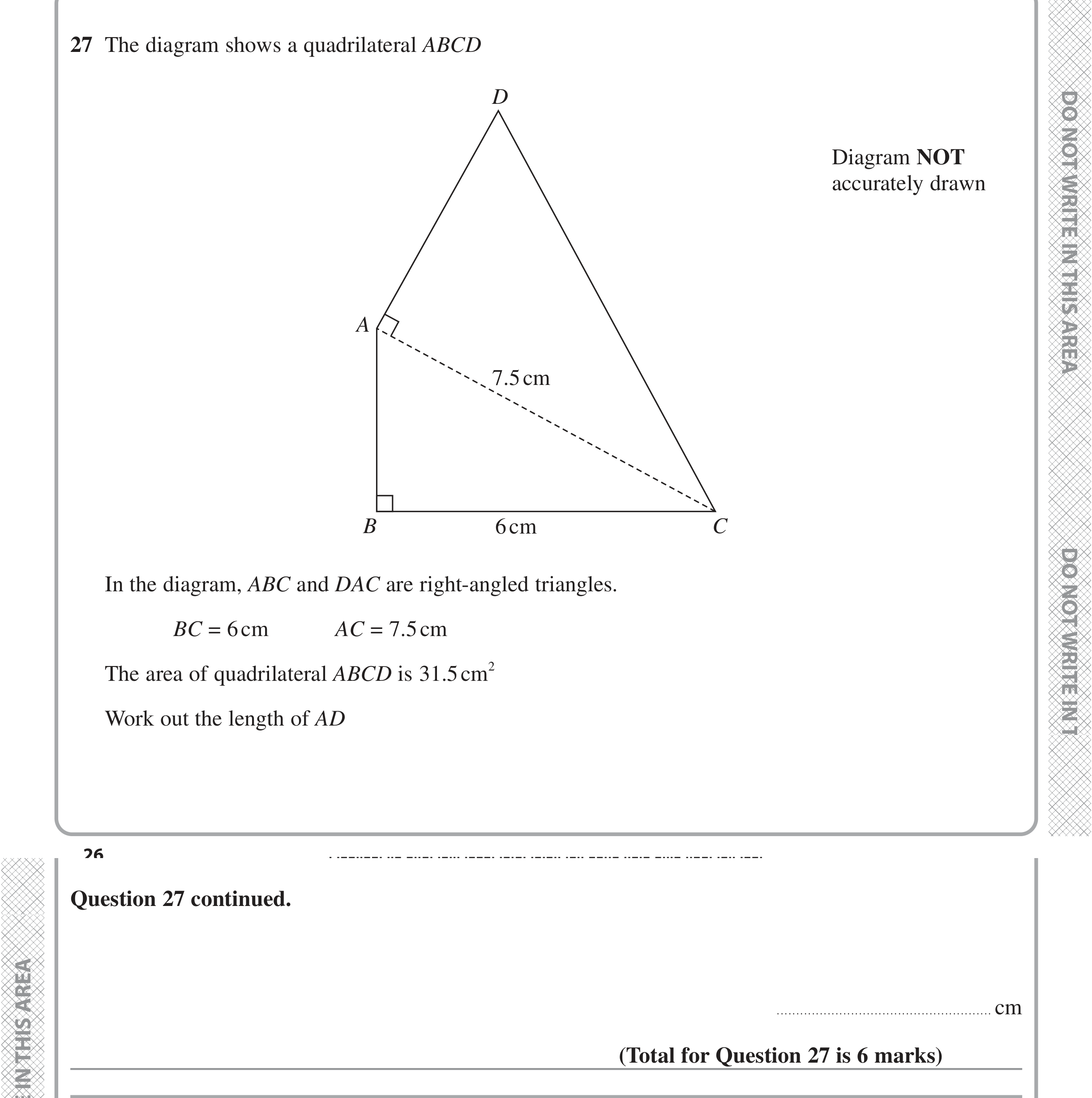 Question 27 — Perimeter and Area, Pythagoras, Triangles — Edexcel iGCSE June 2022