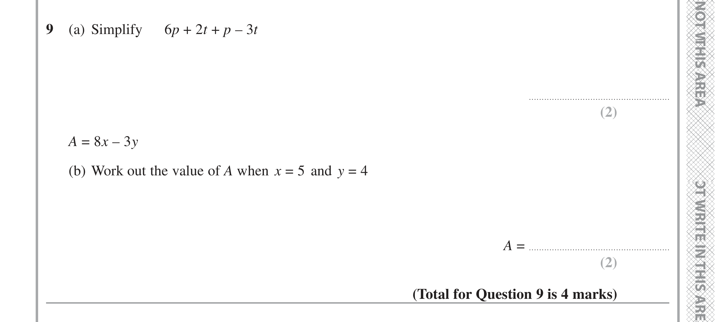 Question 9 — Factorise/Expand/Simplify, Formulae — Edexcel iGCSE June 2022