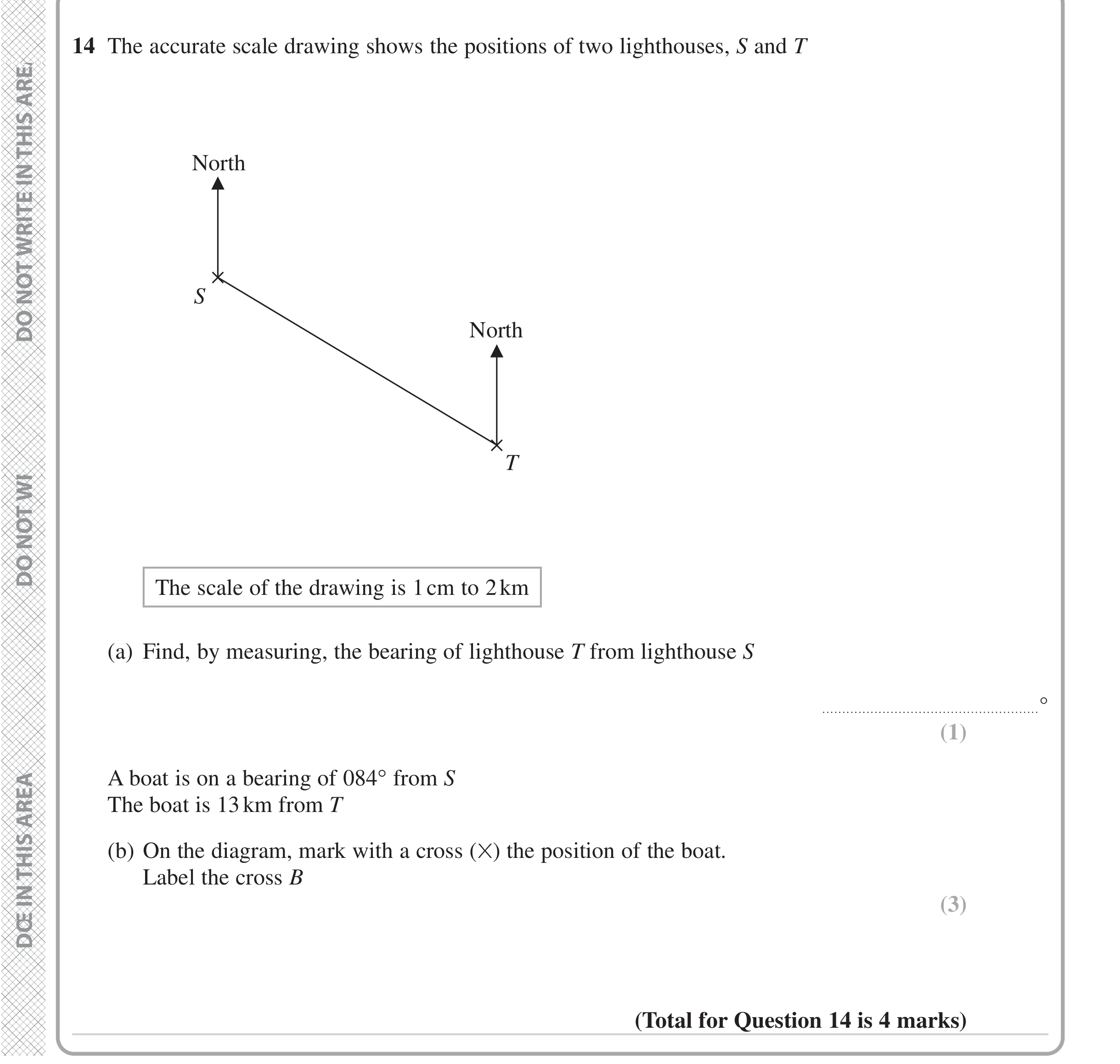 Question 14 — Bearings, Maps — Edexcel iGCSE Jan 2023