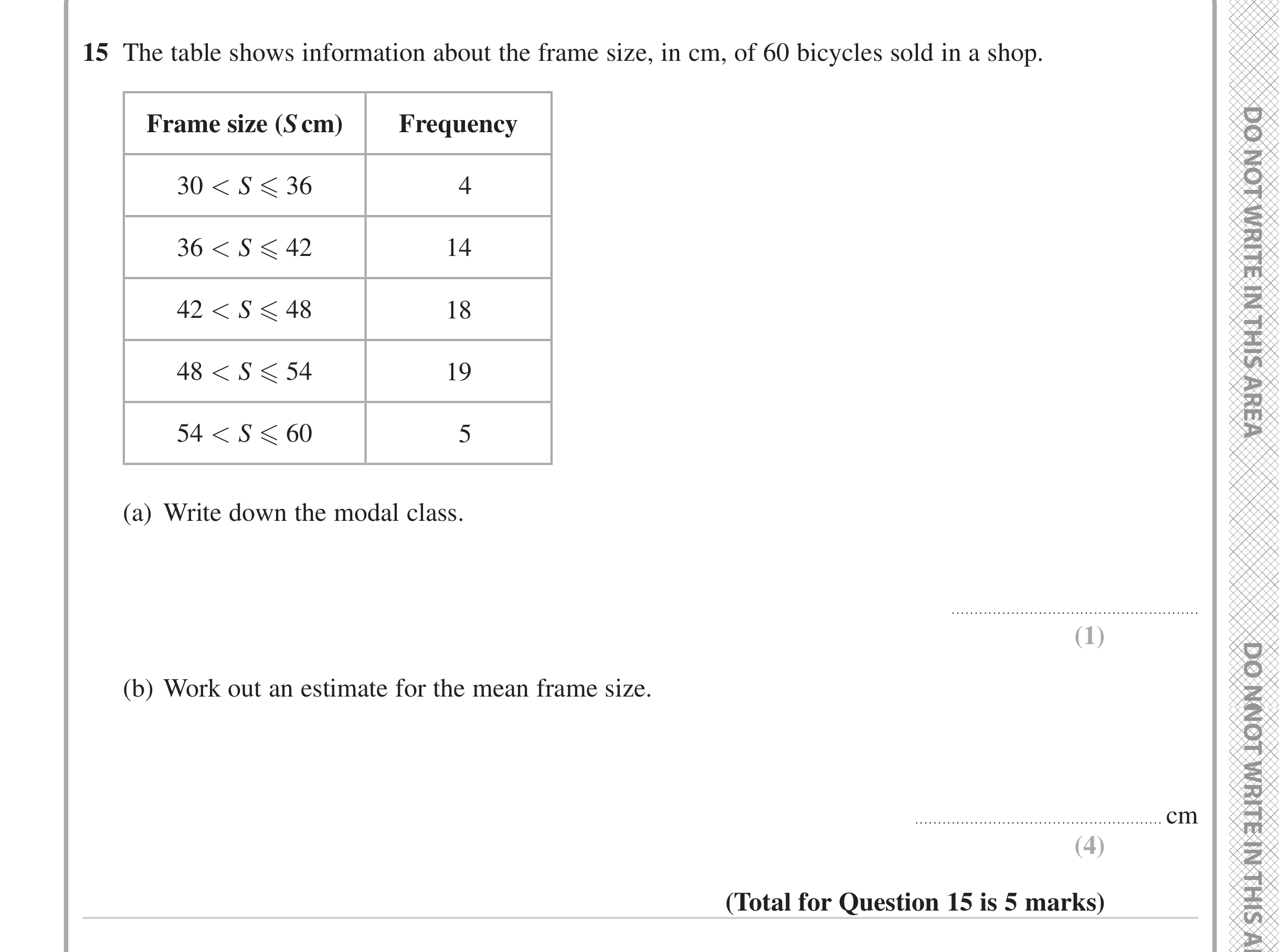 Question 15 — Frequency Tables — Edexcel iGCSE Jan 2023