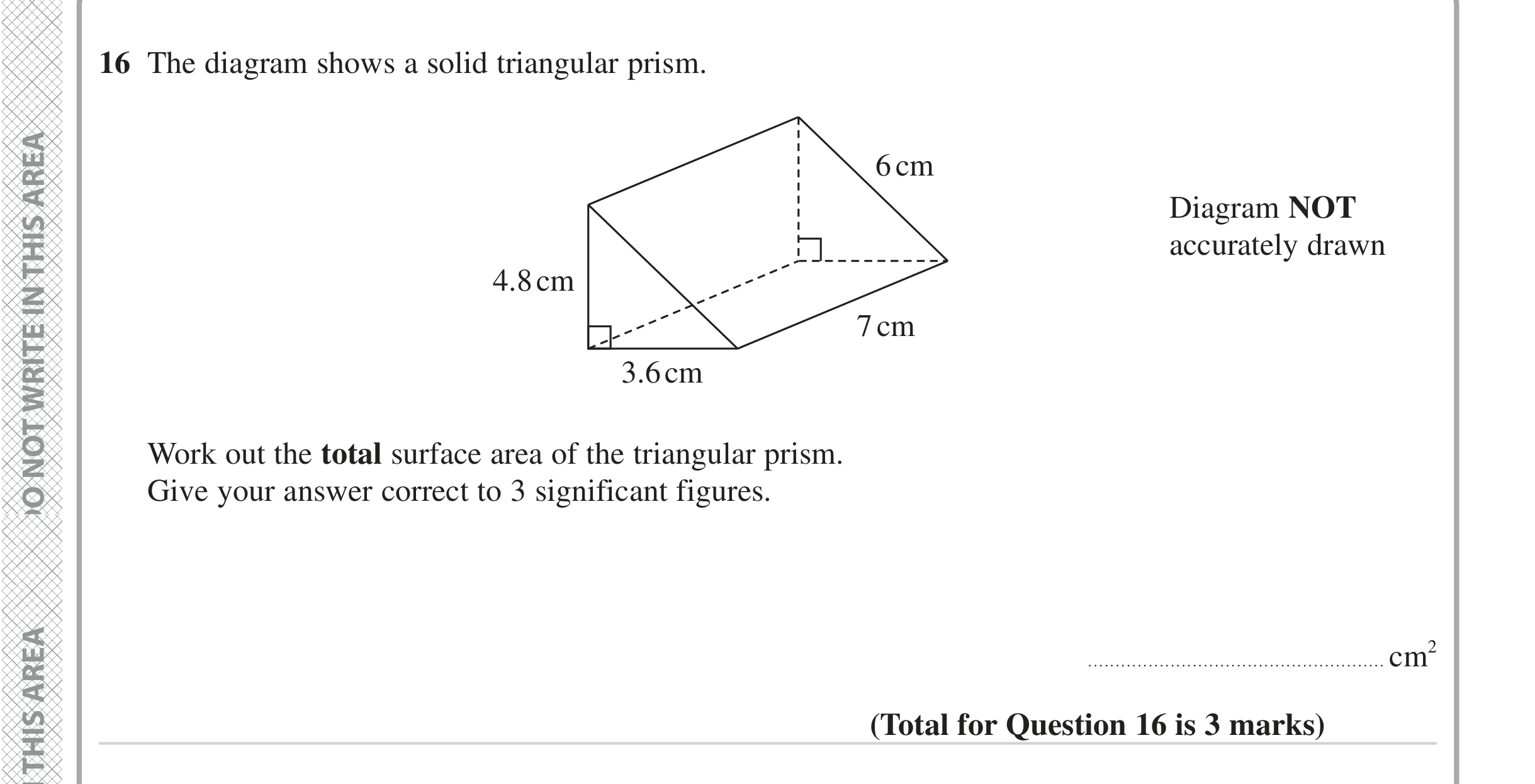 Question 16 — 3D Shapes and Volume, Surface Area — Edexcel iGCSE Jan 2023