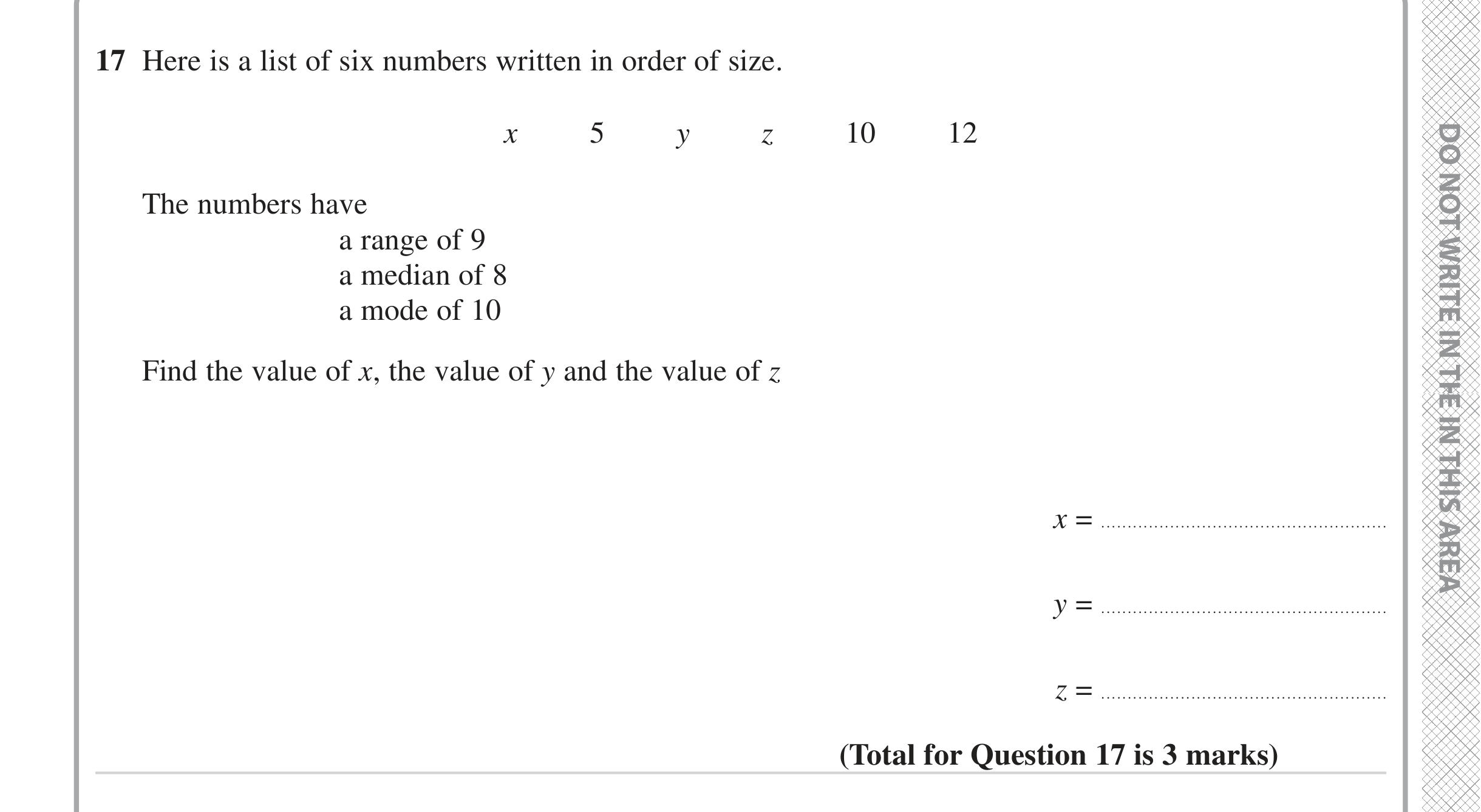 Question 17 — Mean/Median/Mode/Range — Edexcel iGCSE Jan 2023
