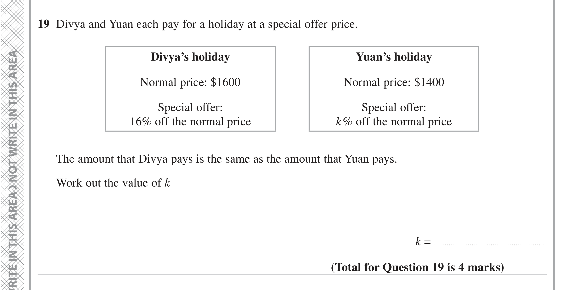 Question 19 — Percentages — Edexcel iGCSE Jan 2023