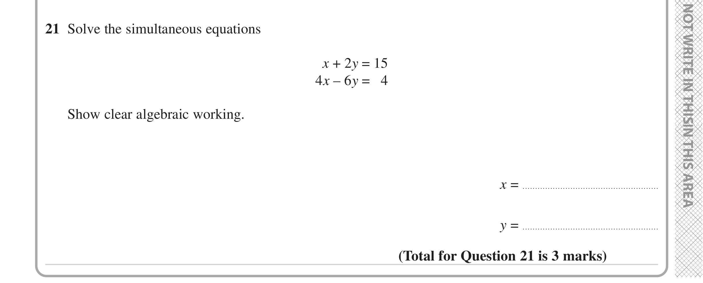 Question 21 — Simultaneous Equations — Edexcel iGCSE Jan 2023