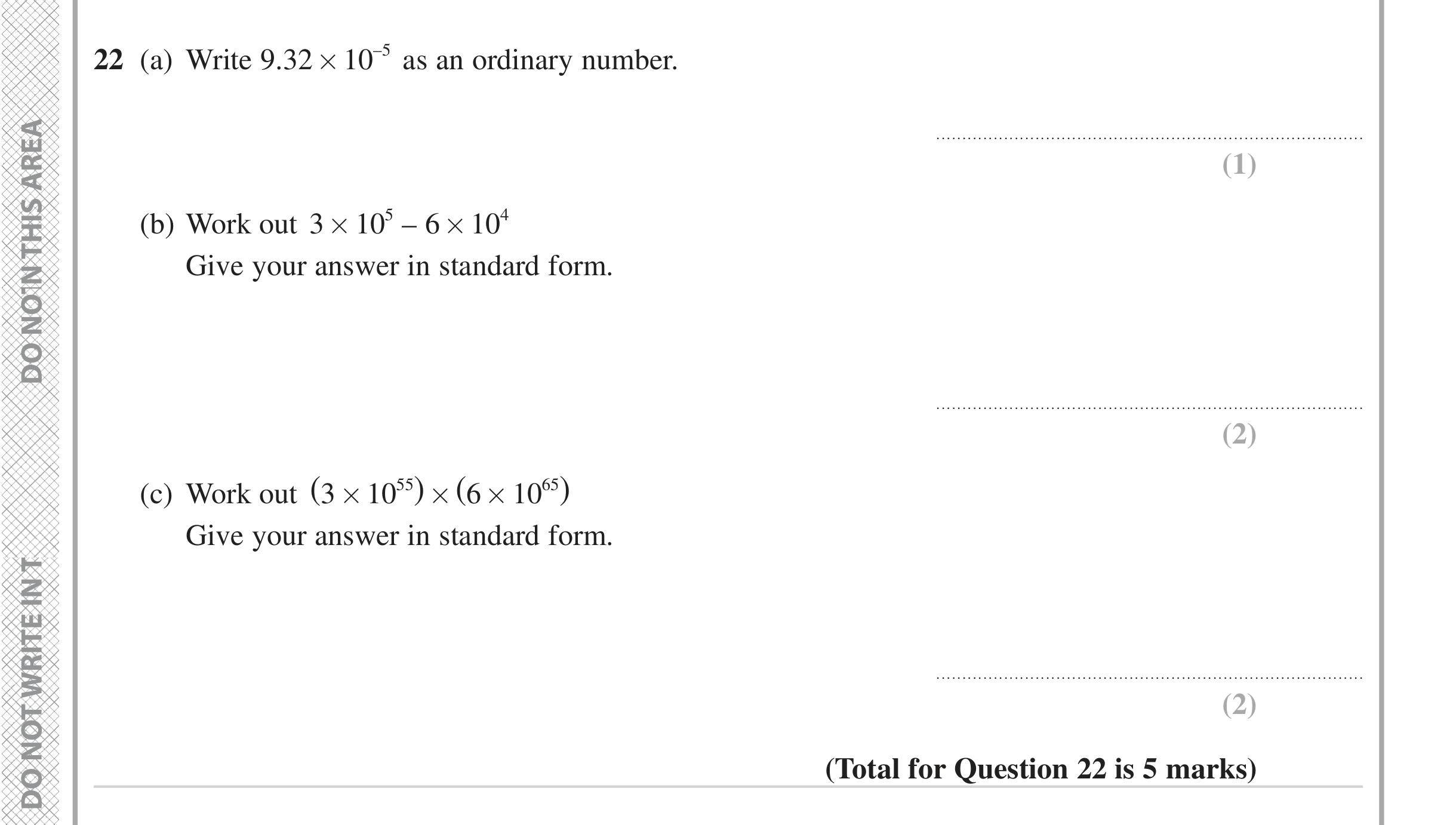 Question 22 — Standard Form — Edexcel iGCSE Jan 2023