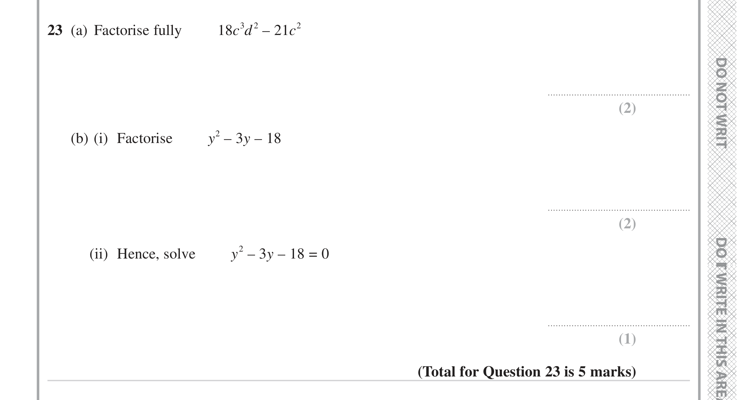 Question 23 — Factorise/Expand/Simplify, Quadratic Equations — Edexcel iGCSE Jan 2023