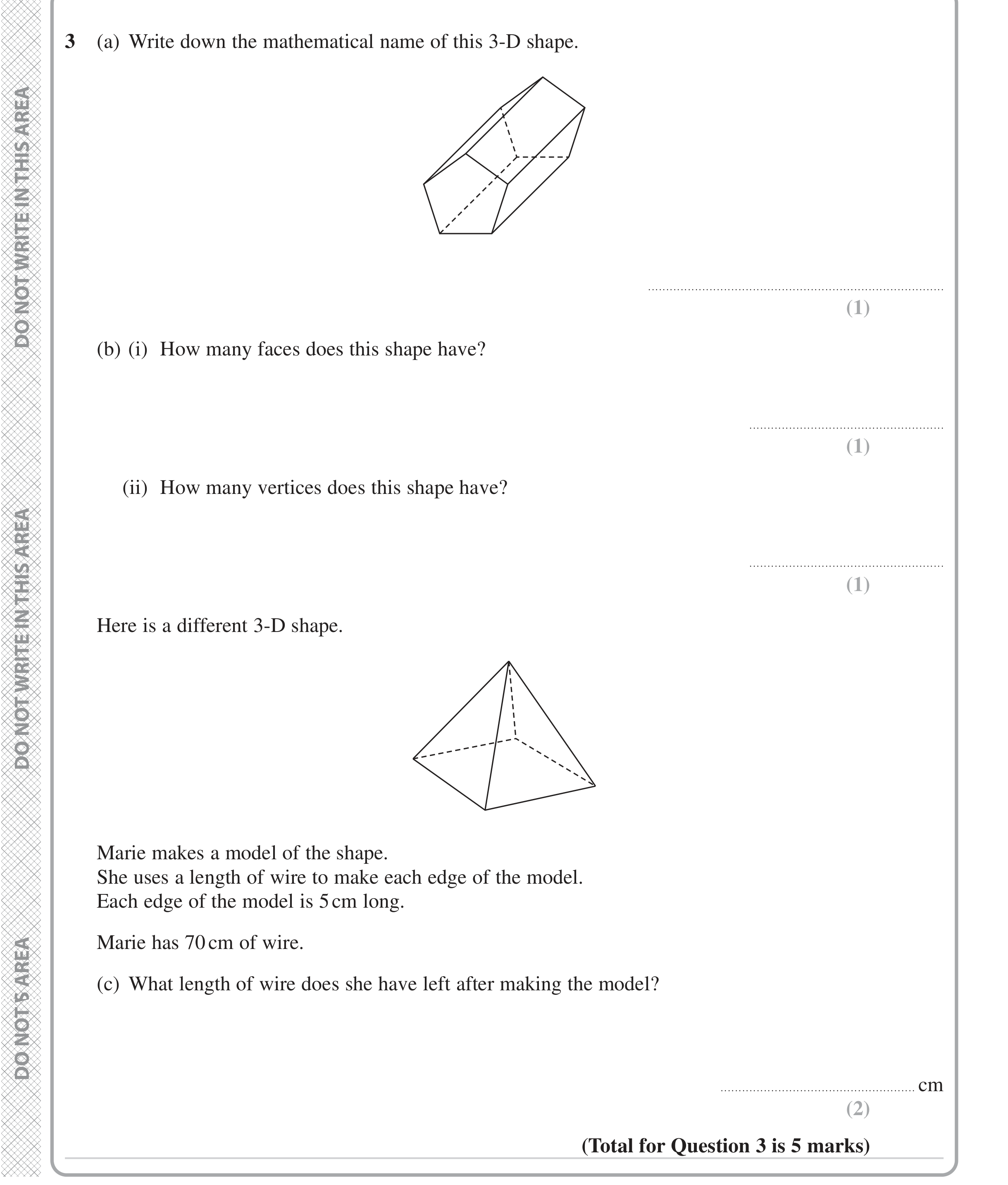 Question 3 — 3D Shapes and Volume — Edexcel iGCSE Jan 2023