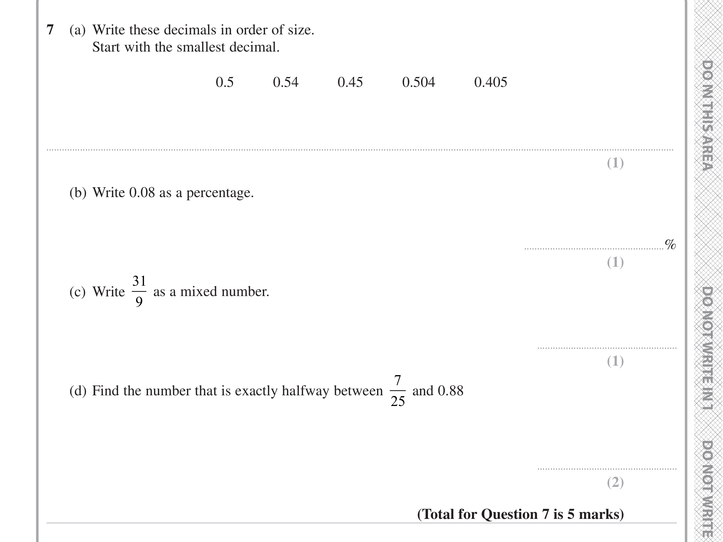 Question 7 — Decimals, Percentages, Fractions — Edexcel iGCSE Jan 2023
