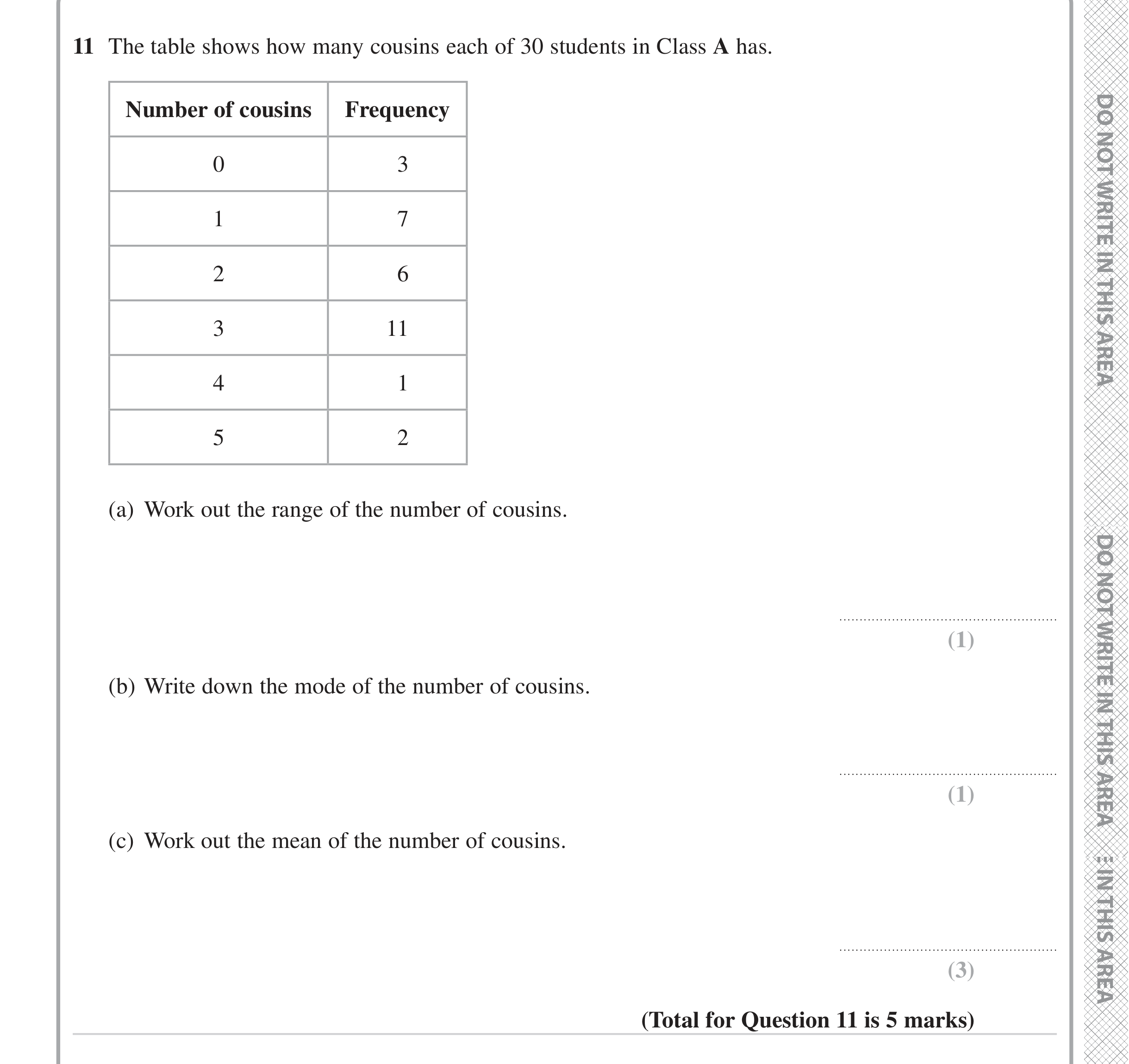 Question 11 — Frequency Tables — Edexcel iGCSE June 2023