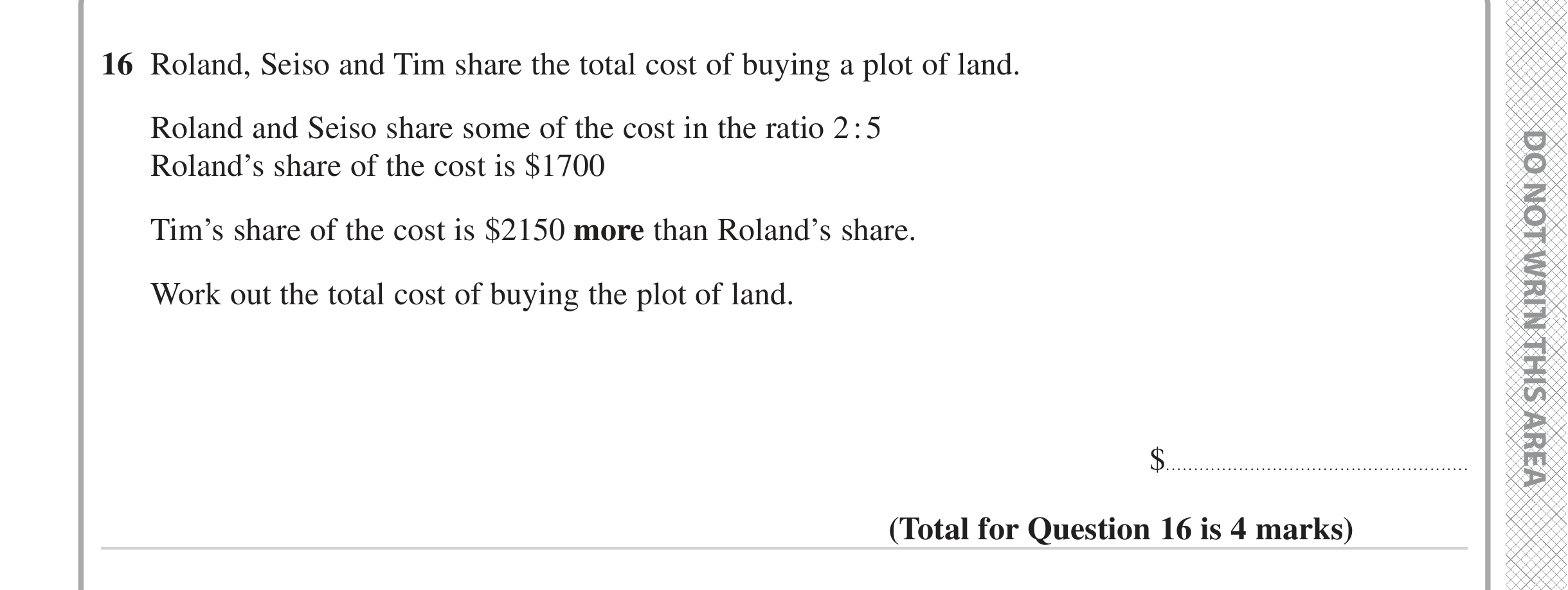 Question 16 — Ratios — Edexcel iGCSE June 2023