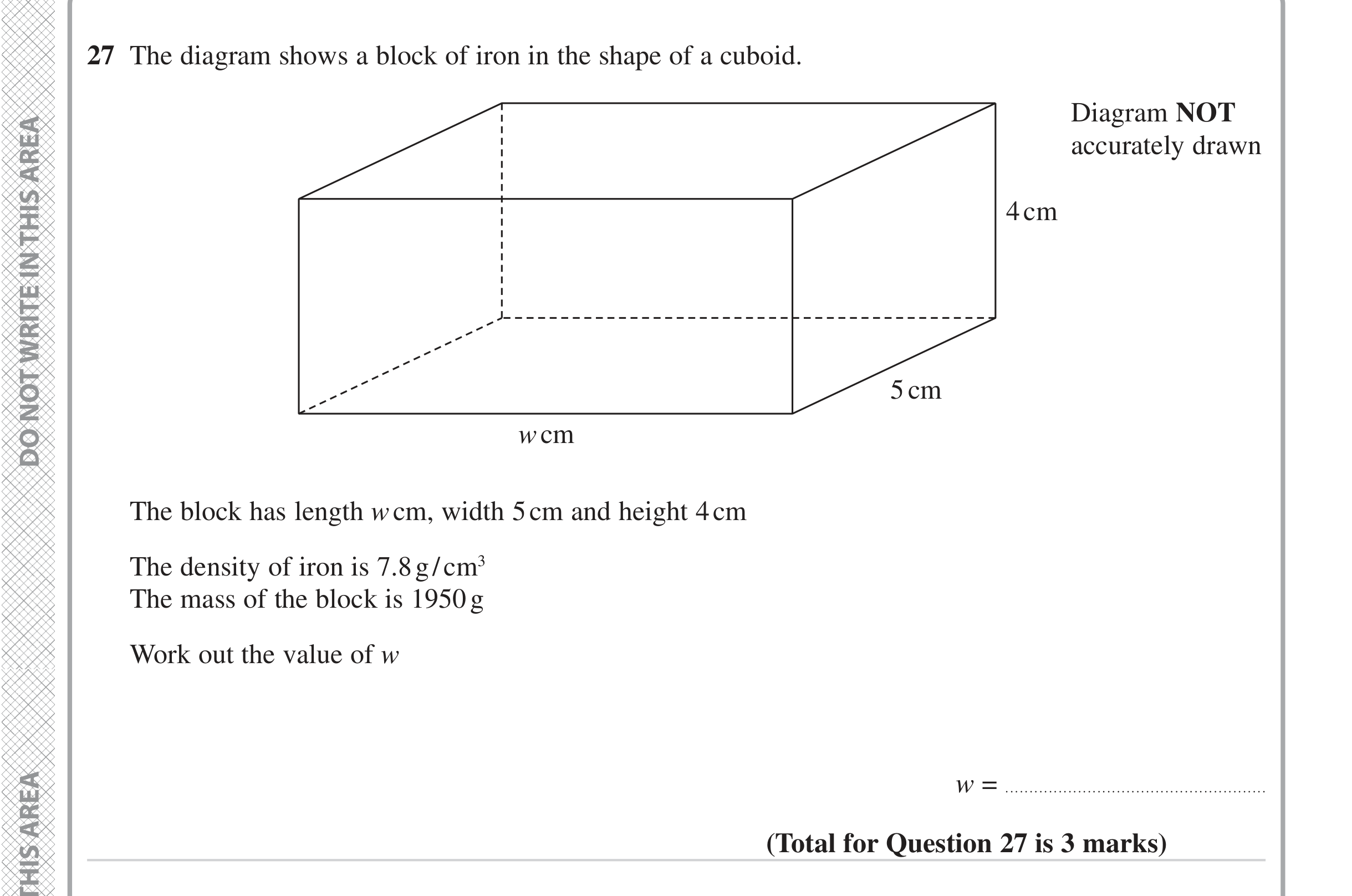 Question 27 — 3D Shapes and Volume, Speed/Distance/Time/Density/Pressure — Edexcel iGCSE June 2023