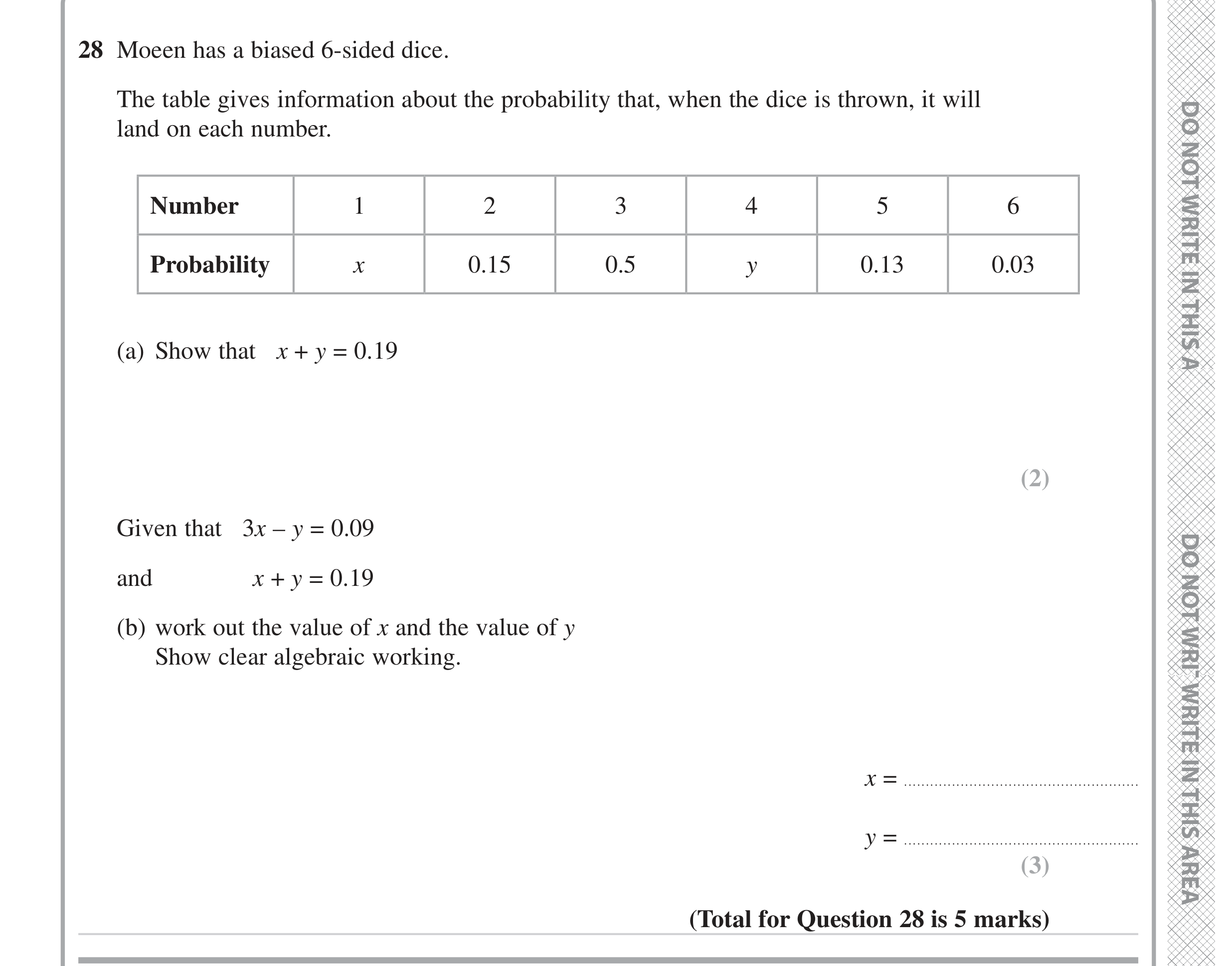 Question 28 — Probability, Simultaneous Equations — Edexcel iGCSE June 2023