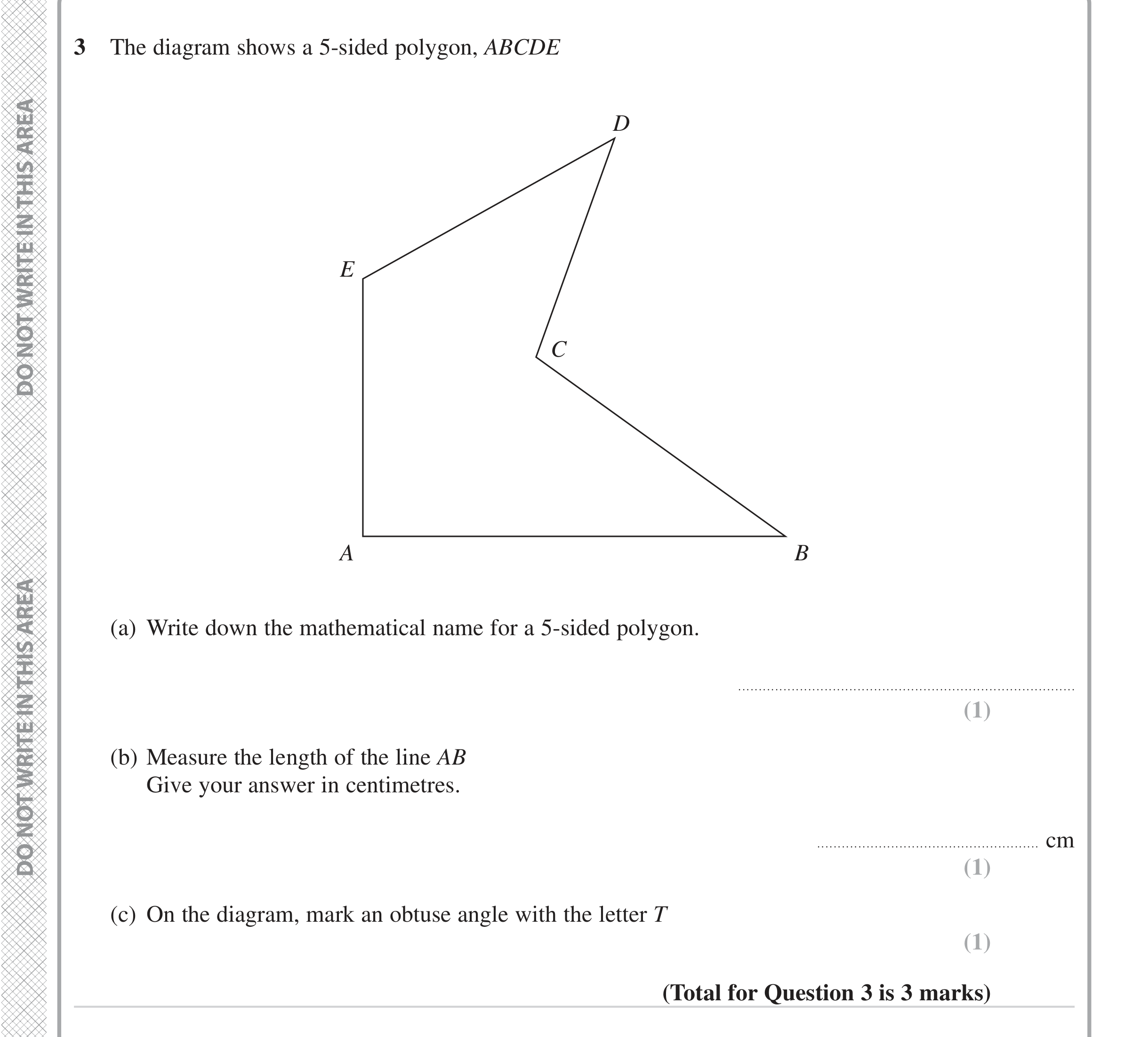 Question 3 — Polygons, Angles, Measure — Edexcel iGCSE June 2023