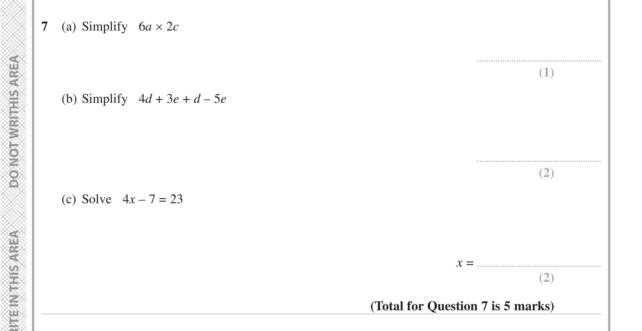 Question 7 — Factorise/Expand/Simplify, Linear Equations — Edexcel iGCSE June 2023