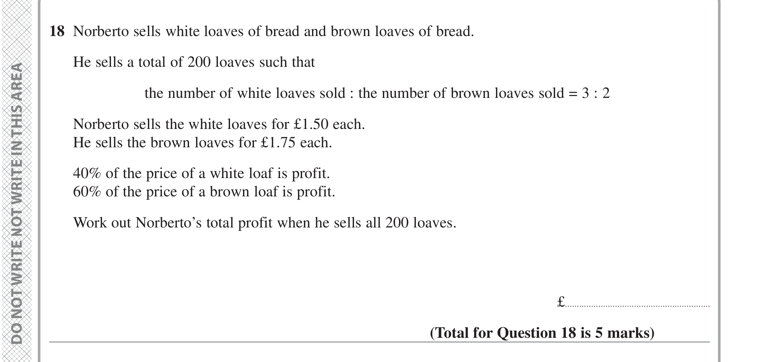 Question 18 — Ratios, Percentages, Money Problems — Edexcel iGCSE June 2024