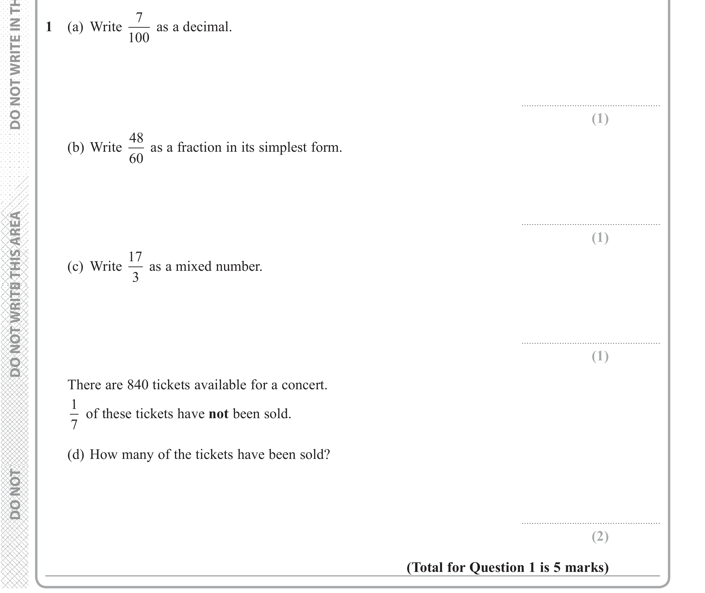 Question 1 — Fractions, Decimals — Edexcel iGCSE June 2018