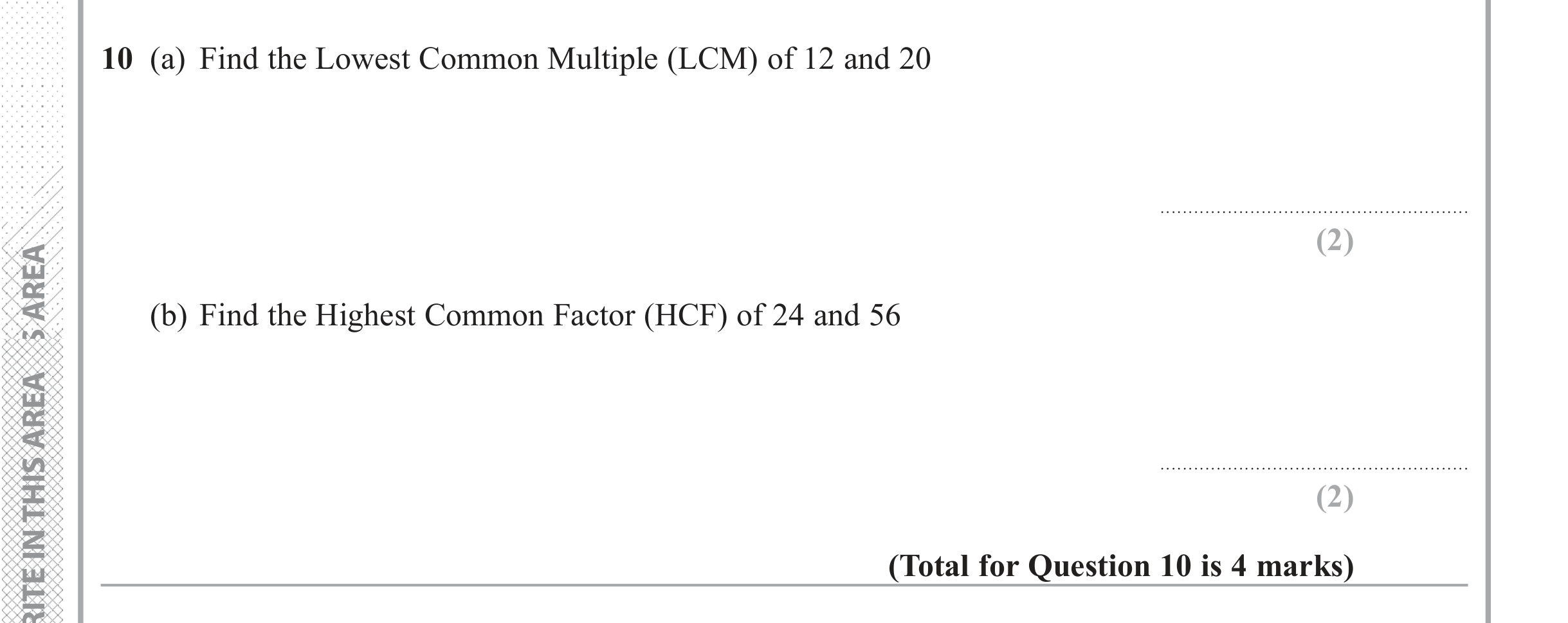 Question 10 — HCF and LCM — Edexcel iGCSE June 2018