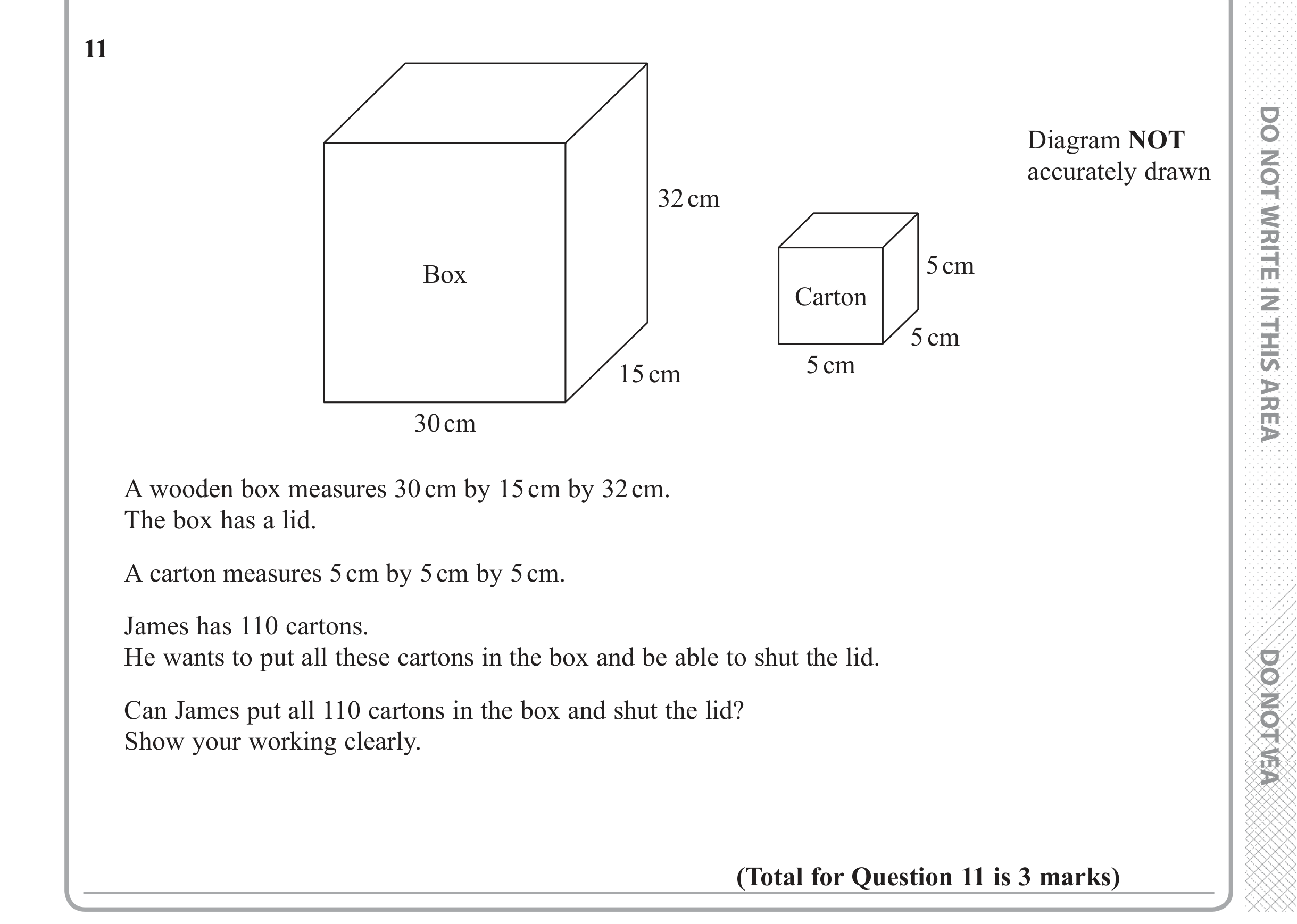 Question 11 — 3D Shapes and Volume — Edexcel iGCSE June 2018