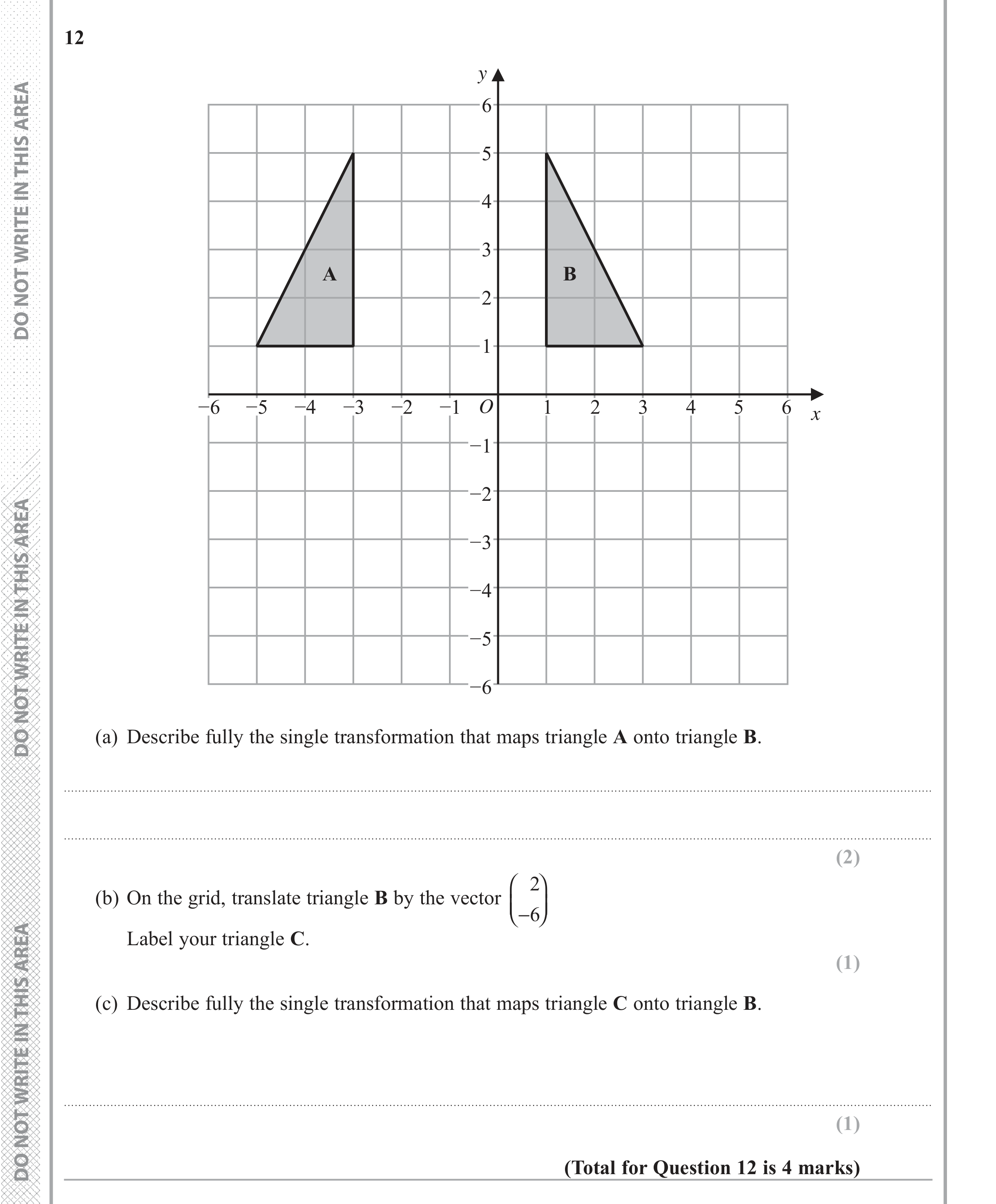 Question 12 — Rotations/Reflections/Translations/Enlargements — Edexcel iGCSE June 2018