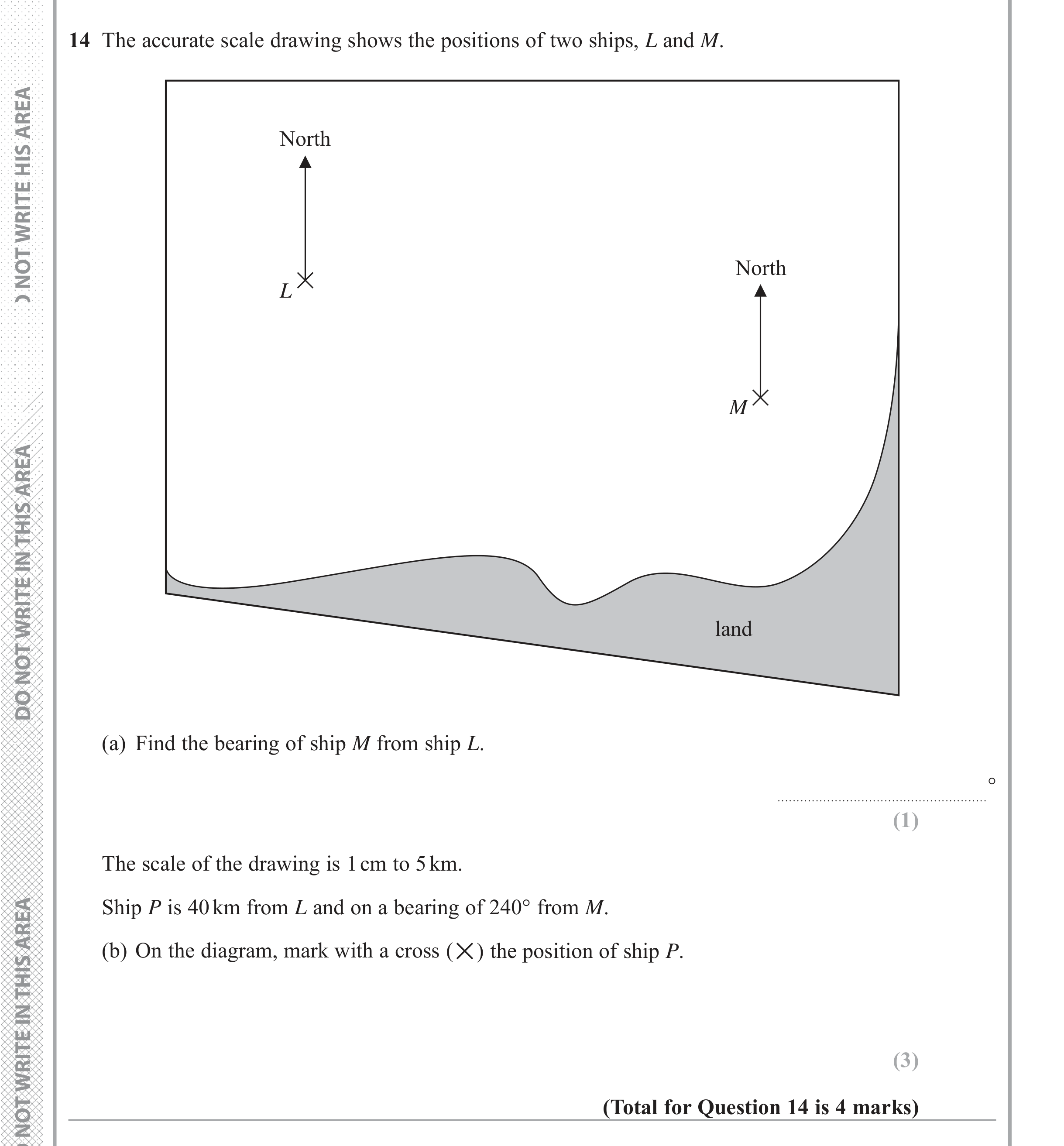 Question 14 — Bearings — Edexcel iGCSE June 2018
