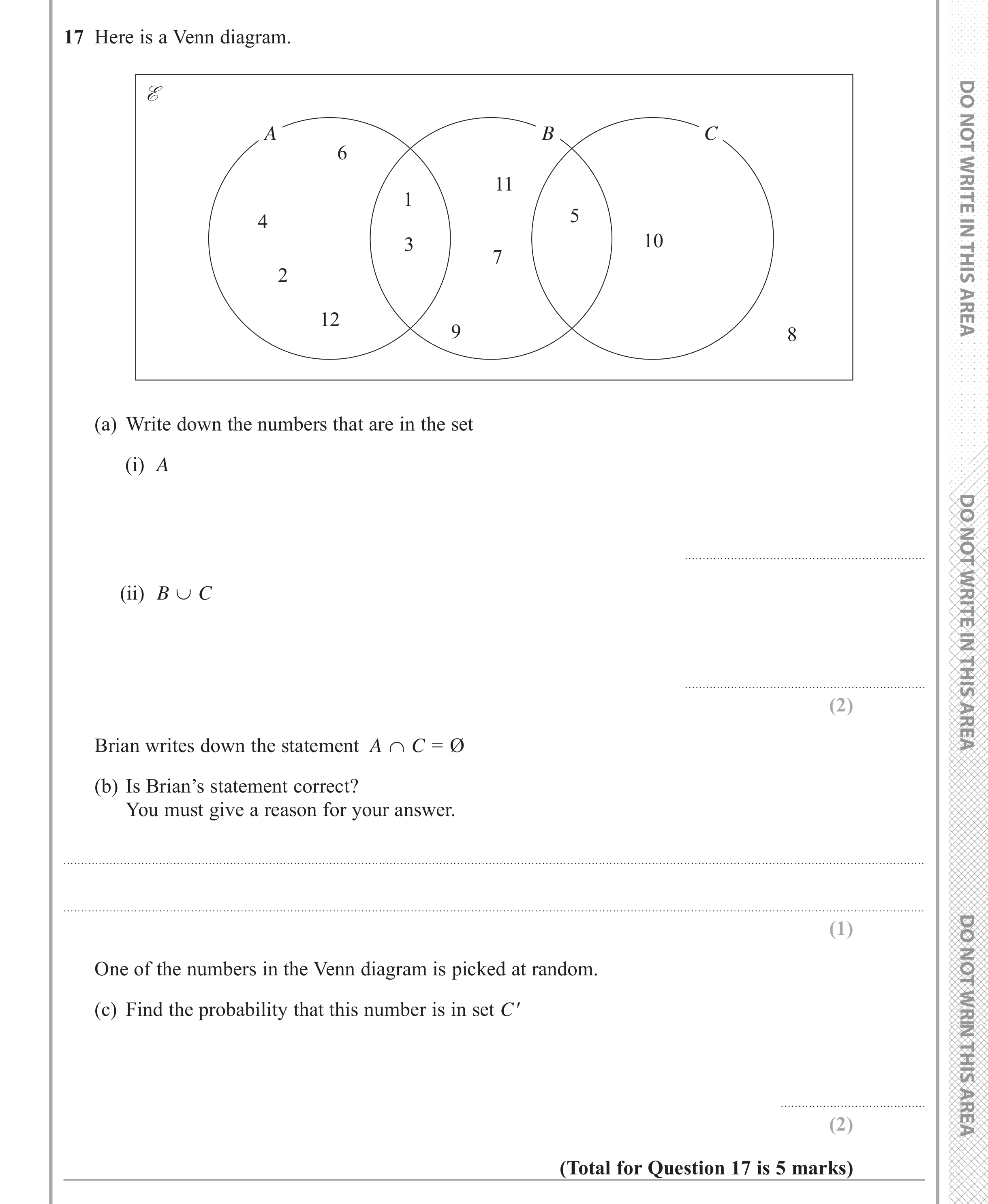 Question 17 — Set Notation — Edexcel iGCSE June 2018