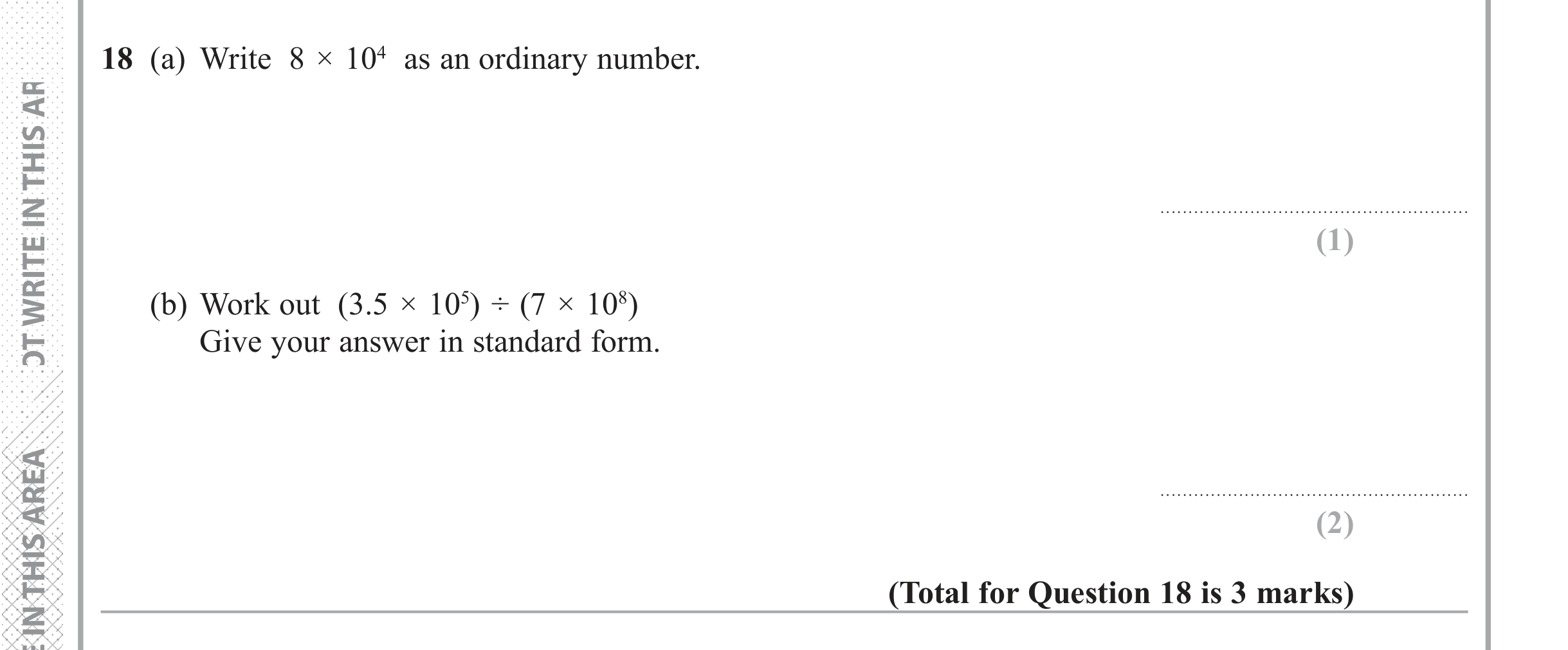 Question 18 — Standard Form — Edexcel iGCSE June 2018