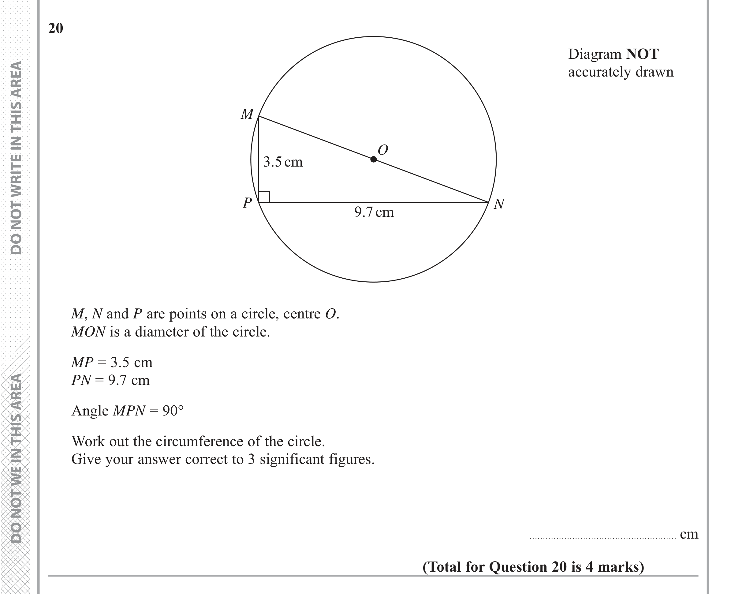 Question 20 — Circle Theorems, Pythagoras — Edexcel iGCSE June 2018