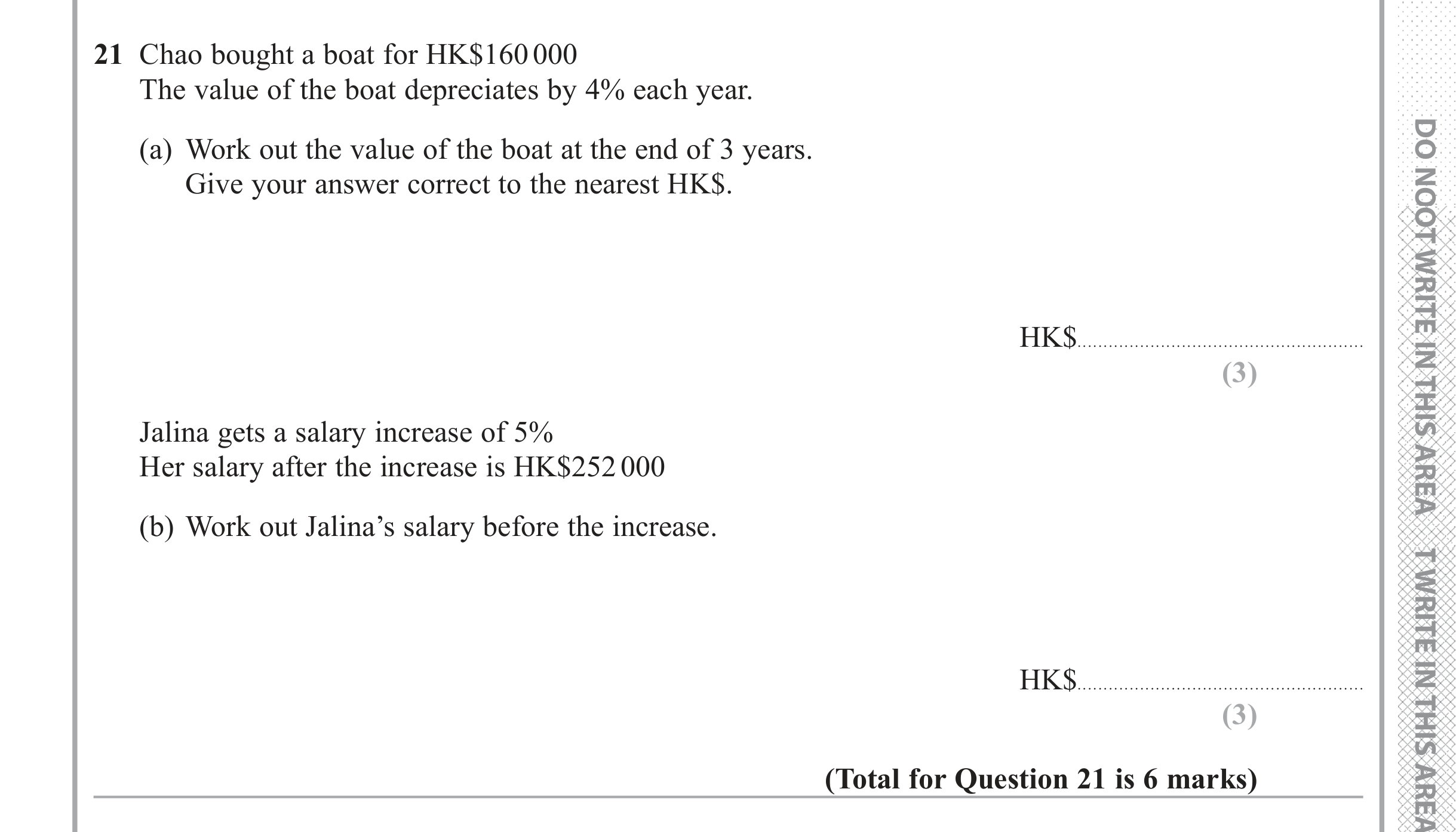 Question 21 — Compound Interest, Percentages — Edexcel iGCSE June 2018