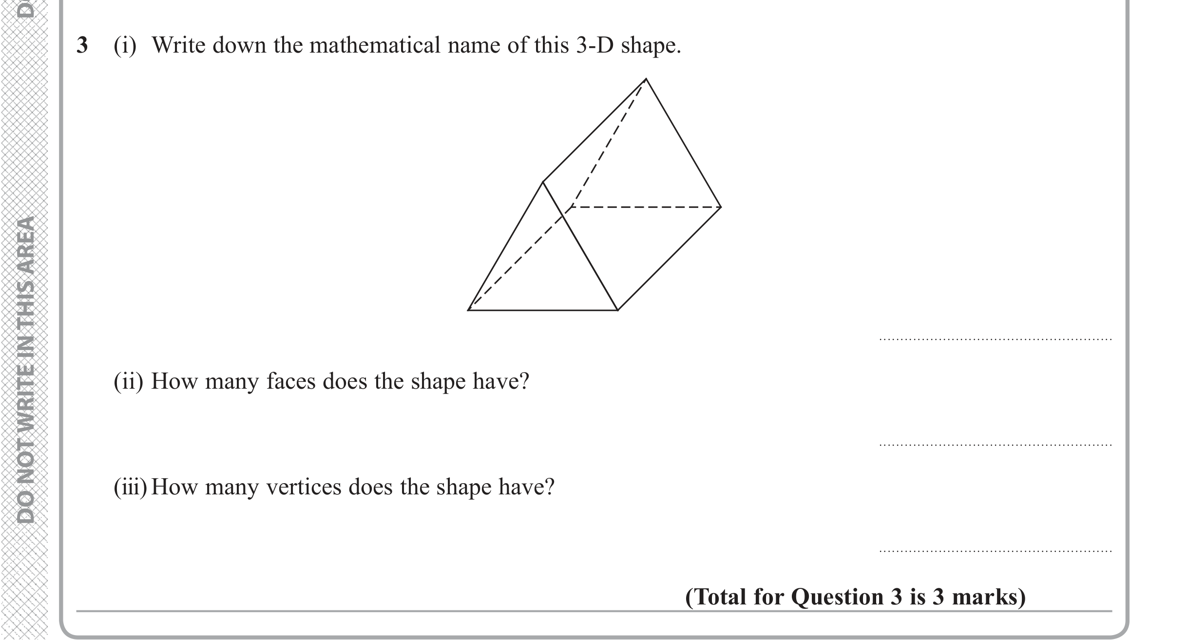 Question 3 — 3D Shapes and Volume — Edexcel iGCSE June 2018
