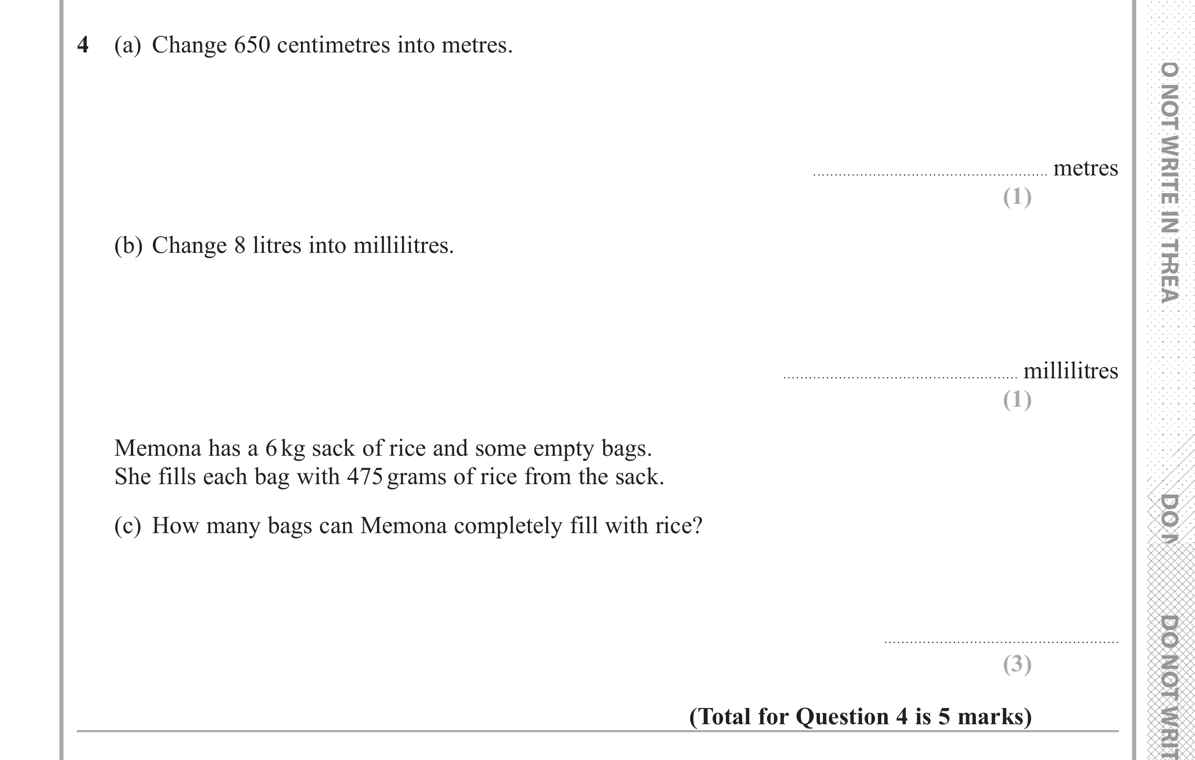 Question 4 — Unit Conversions — Edexcel iGCSE June 2018