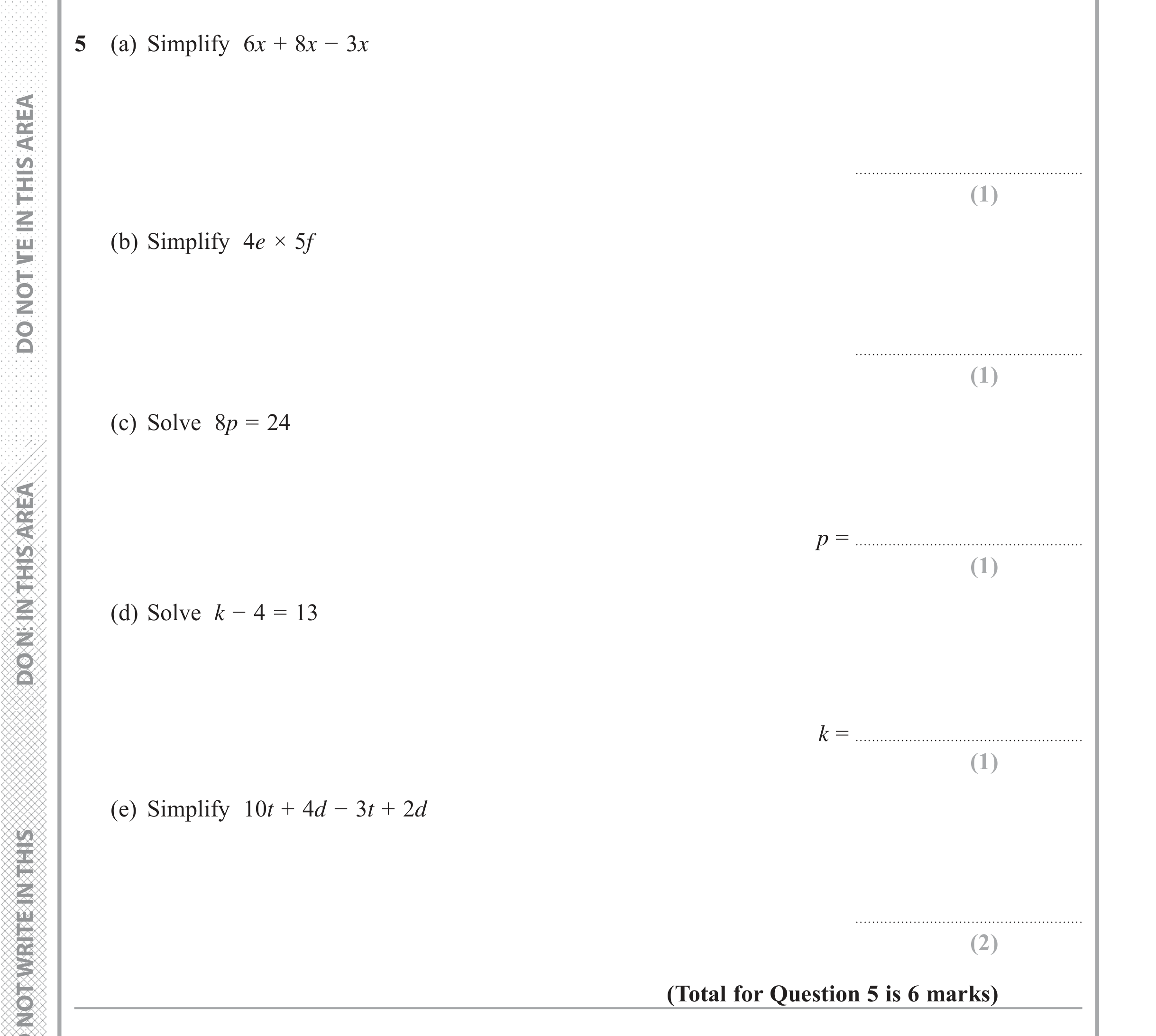Question 5 — Factorise/Expand/Simplify — Edexcel iGCSE June 2018