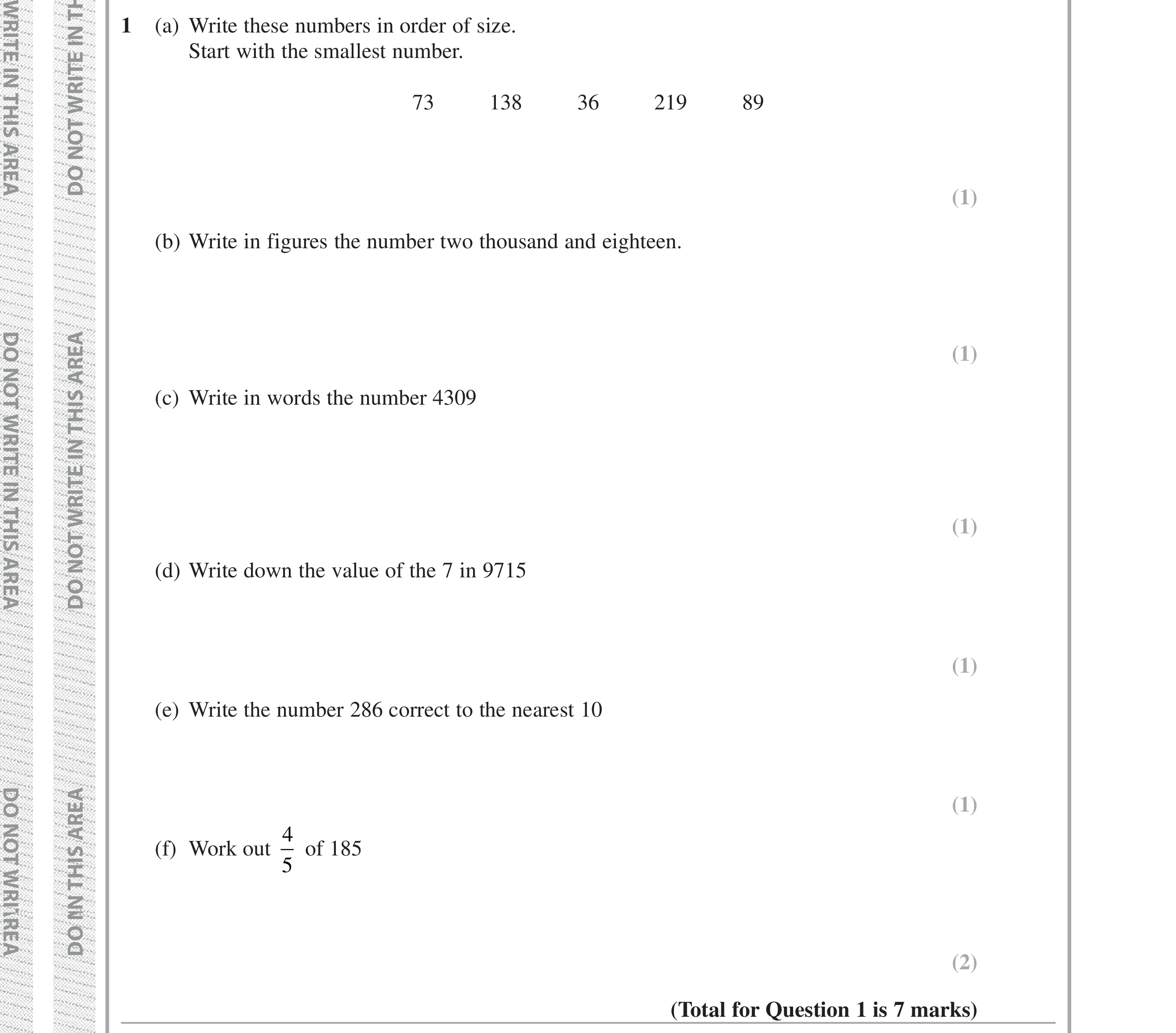 Question 1 — Numbers, Fractions, Writing Numbers as Words, Place Value — Edexcel iGCSE Jan 2019