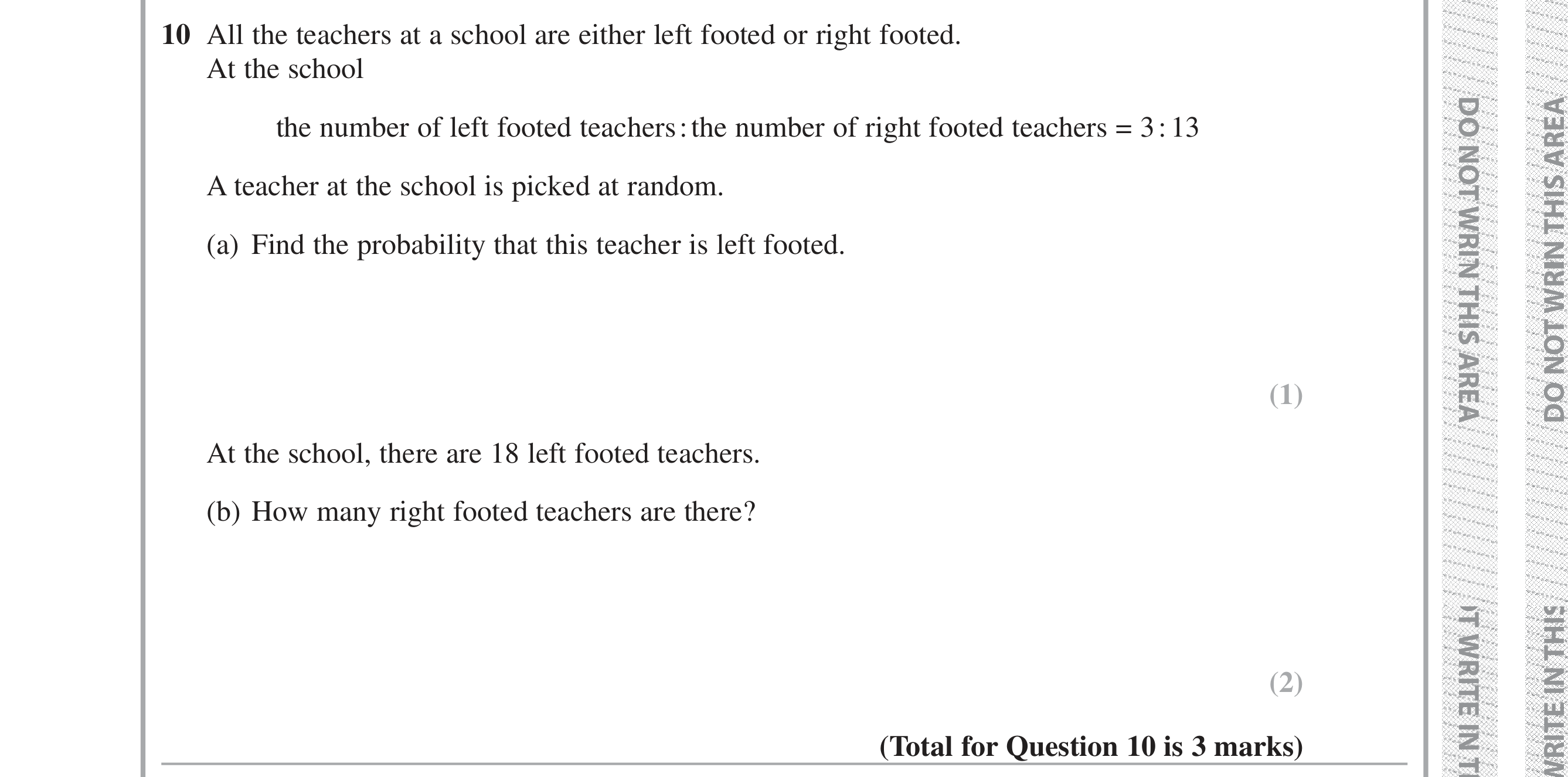 Question 10 — Ratios, Probability — Edexcel iGCSE Jan 2019