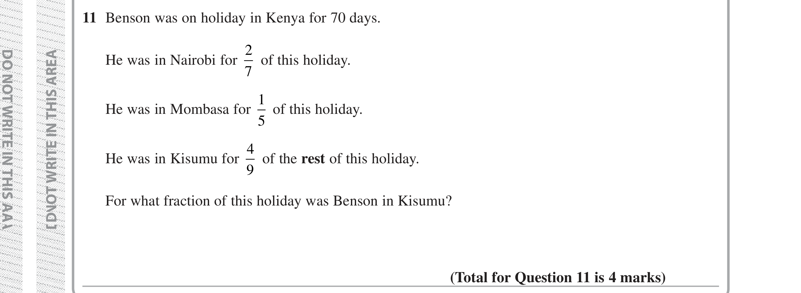 Question 11 — Fractions — Edexcel iGCSE Jan 2019