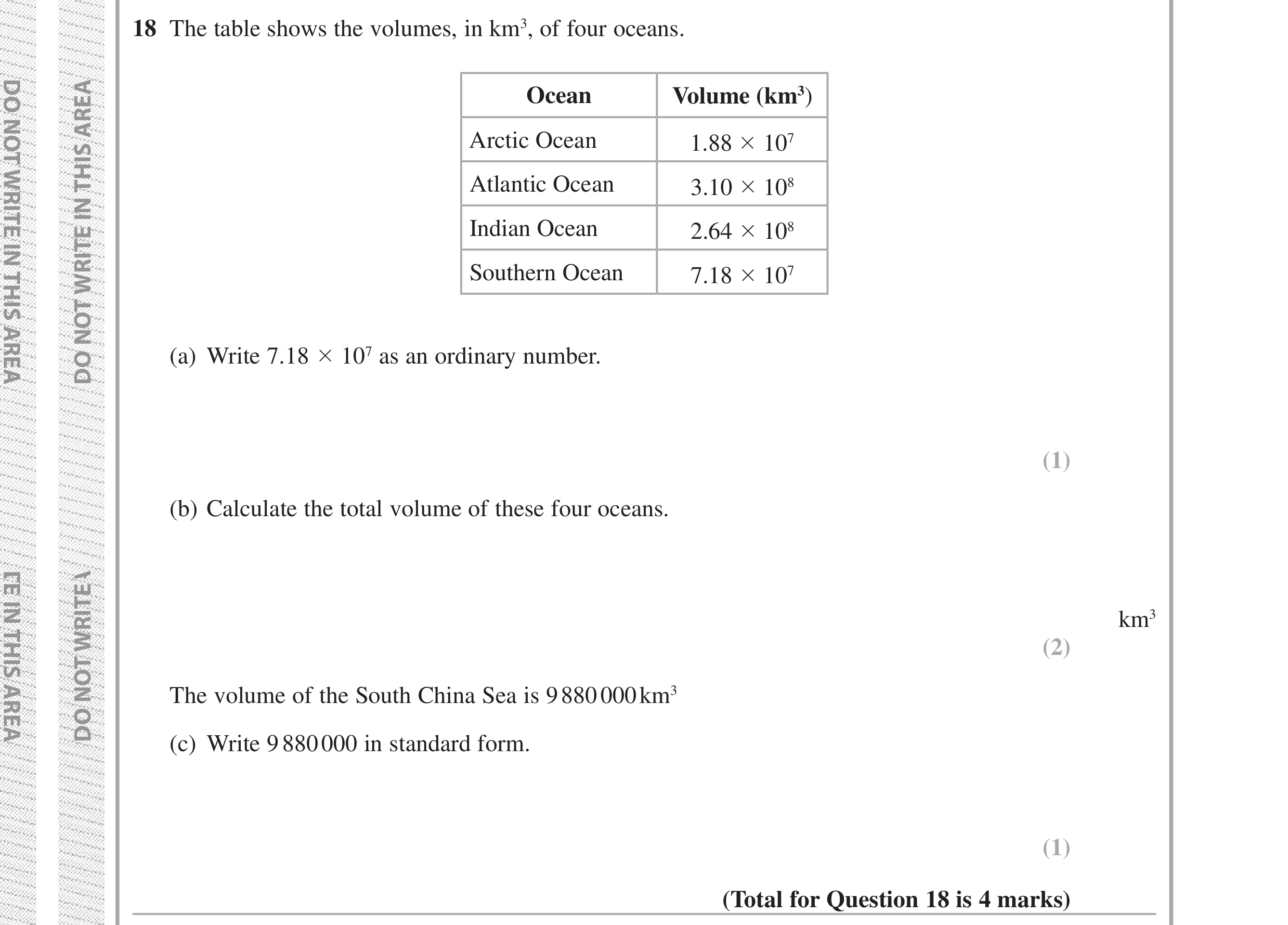 Question 18 — Standard Form — Edexcel iGCSE Jan 2019