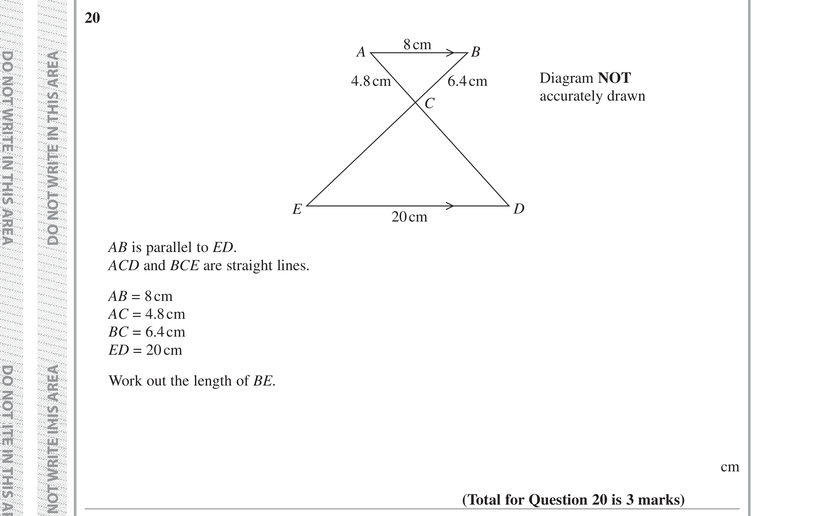Question 20 — Congruence and Similarity — Edexcel iGCSE Jan 2019