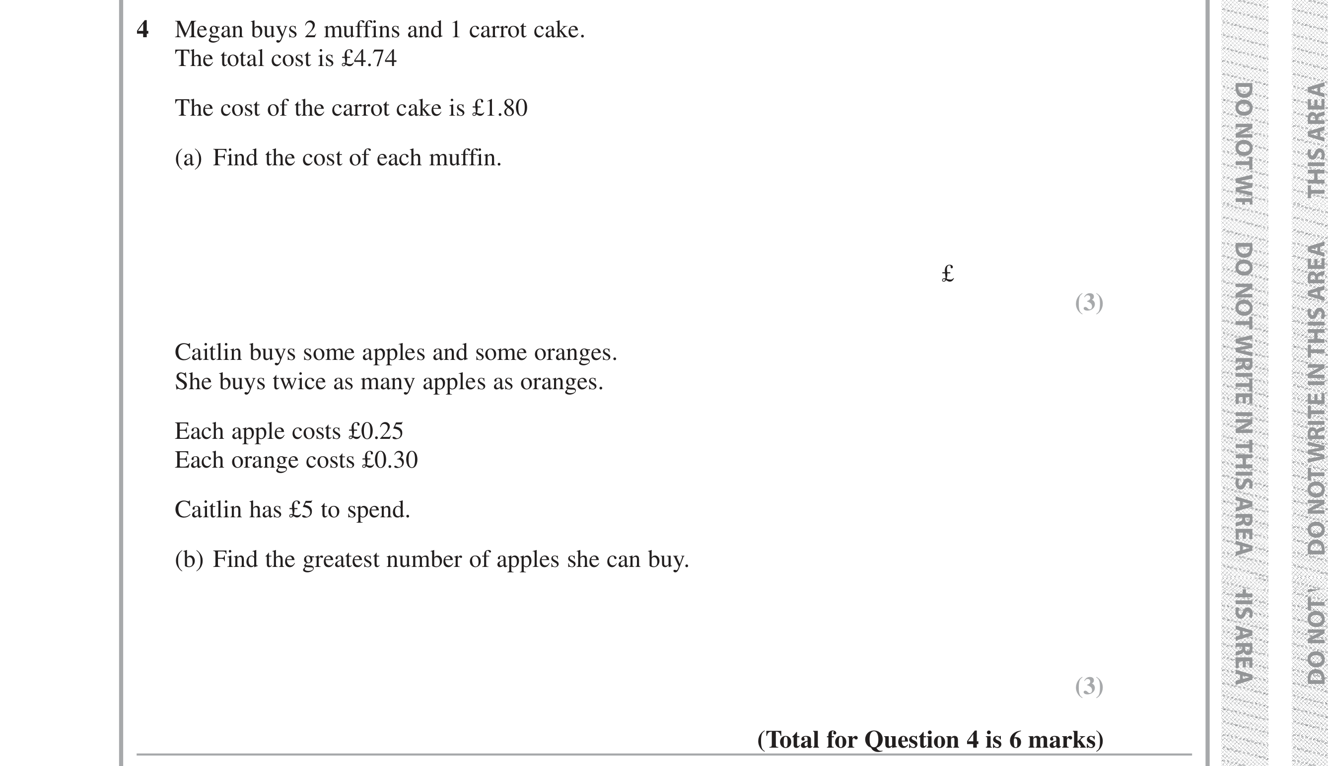 Question 4 — Money Problems — Edexcel iGCSE Jan 2019