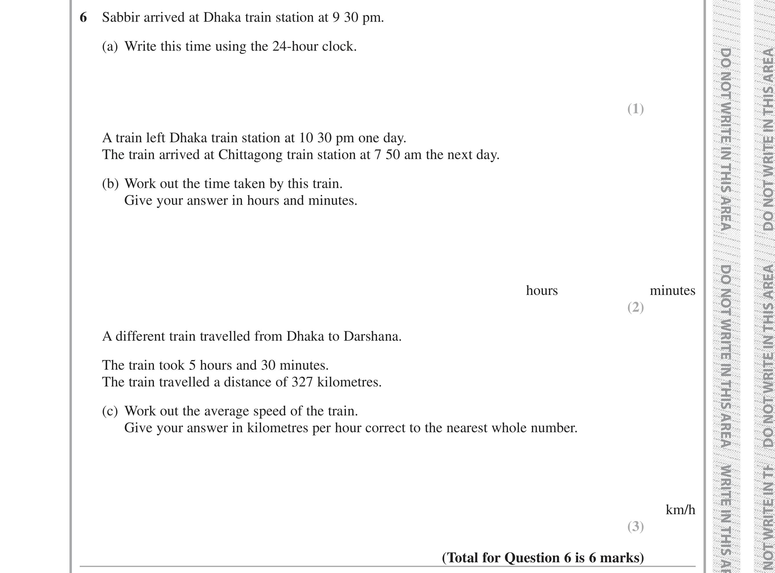 Question 6 — Time Questions, Speed/Distance/Time/Density/Pressure — Edexcel iGCSE Jan 2019