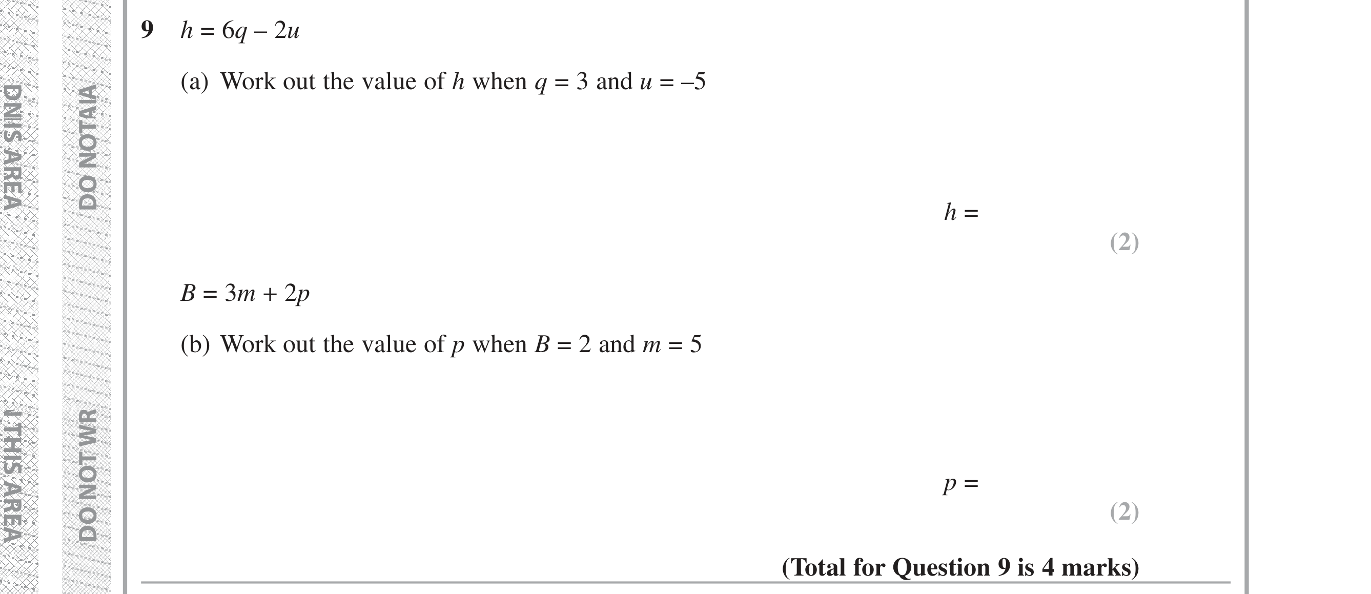 Question 9 — Formulae — Edexcel iGCSE Jan 2019