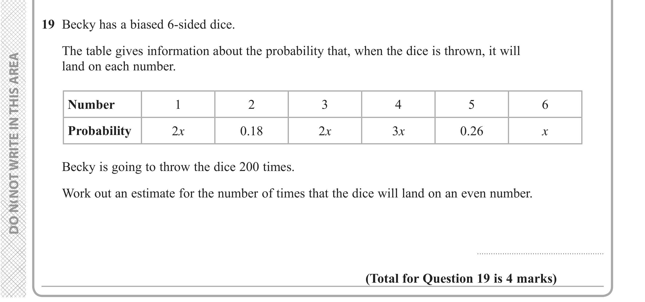 Question 19 — Probability — Edexcel iGCSE June 2019