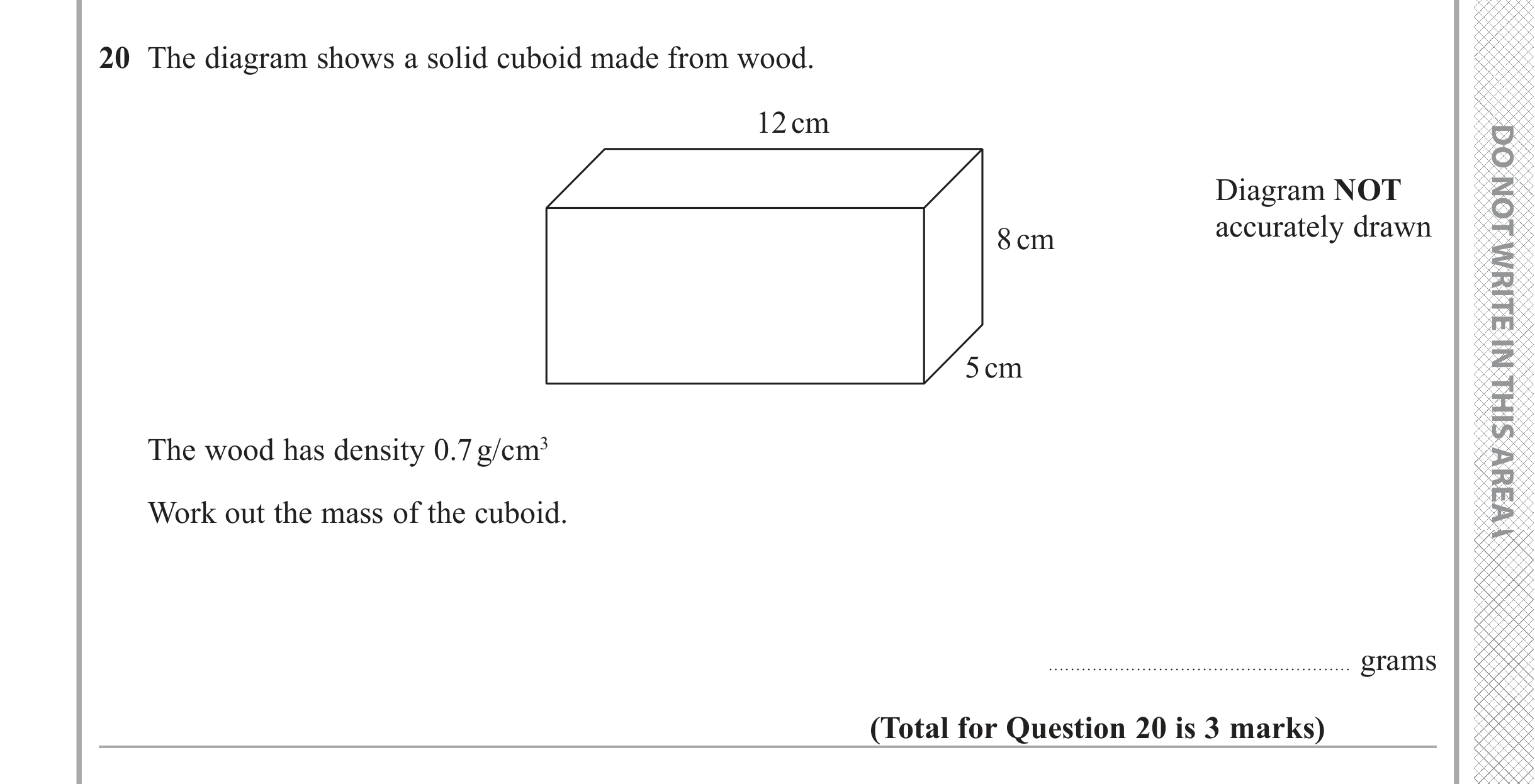 Question 20 — 3D Shapes and Volume, Speed/Distance/Time/Density/Pressure — Edexcel iGCSE June 2019
