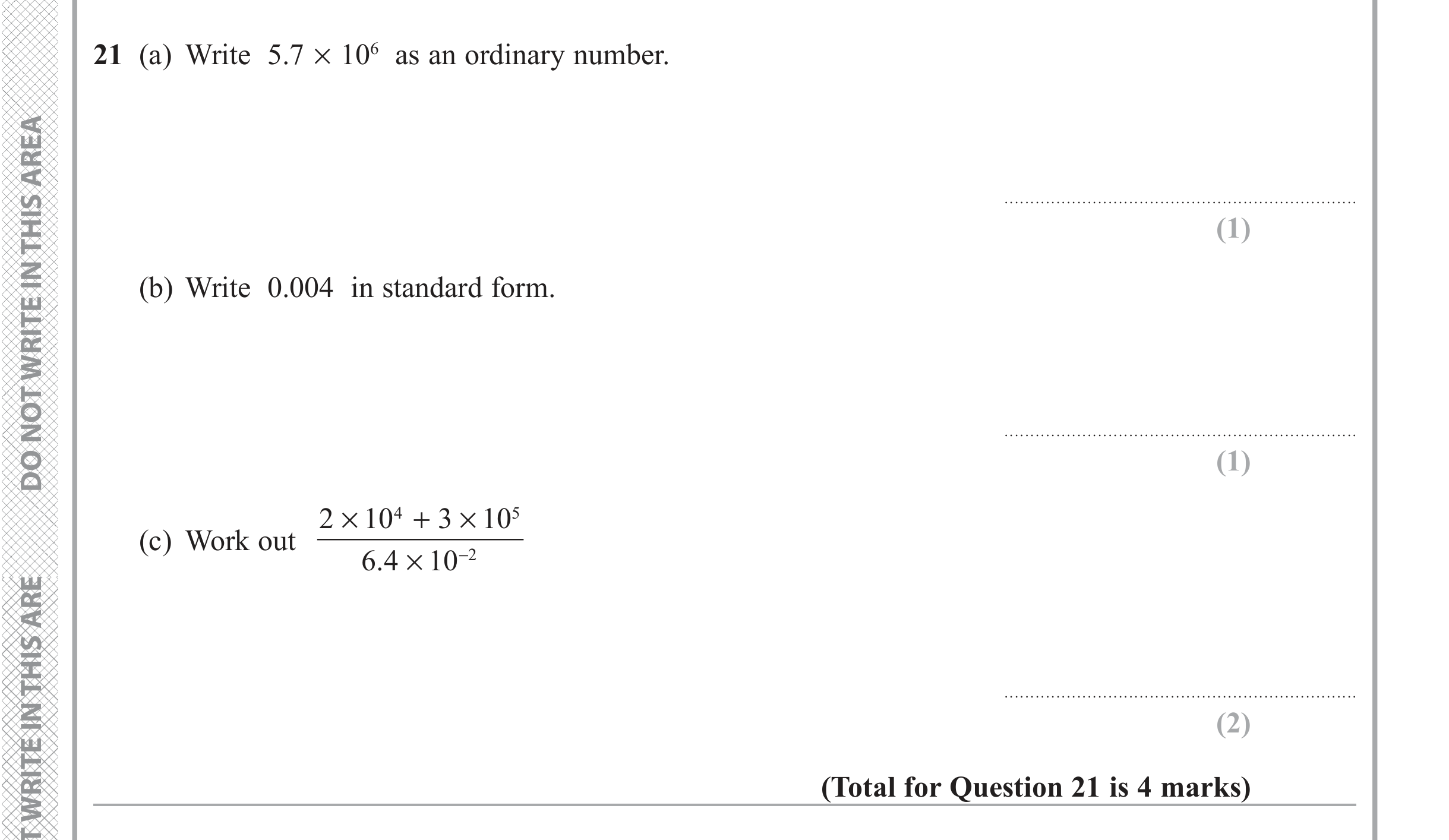 Question 21 — Standard Form — Edexcel iGCSE June 2019