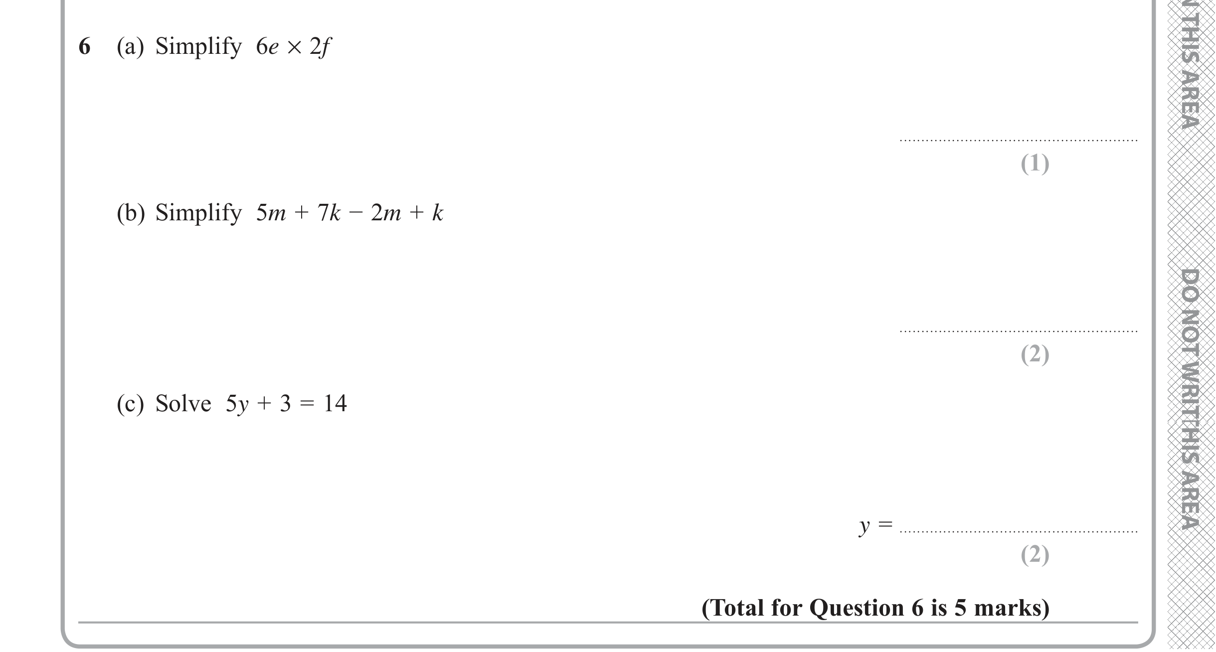 Question 6 — Factorise/Expand/Simplify, Linear Equations — Edexcel iGCSE June 2019