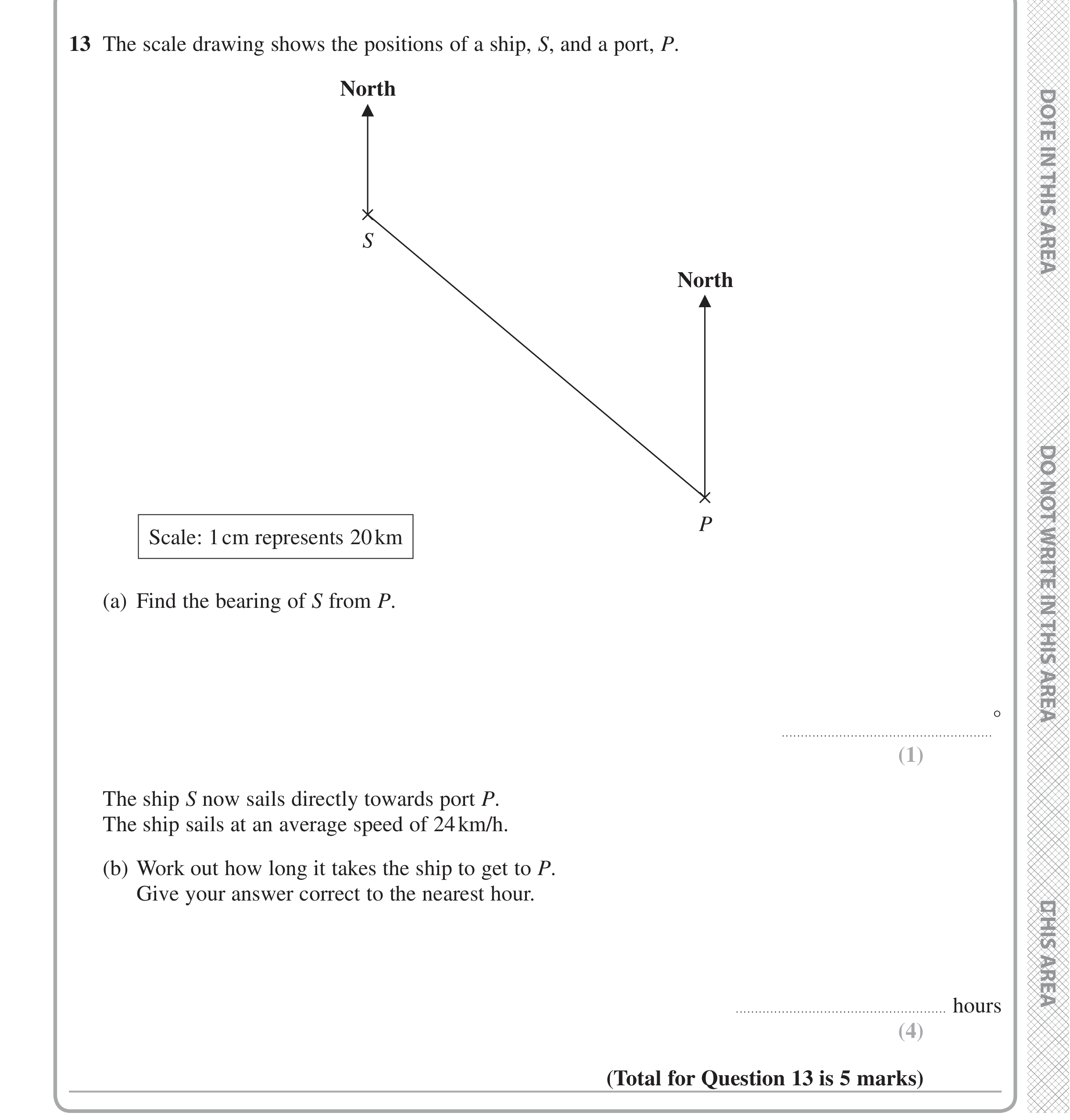Question 13 — Bearings, Speed/Distance/Time/Density/Pressure — Edexcel iGCSE Jan 2020