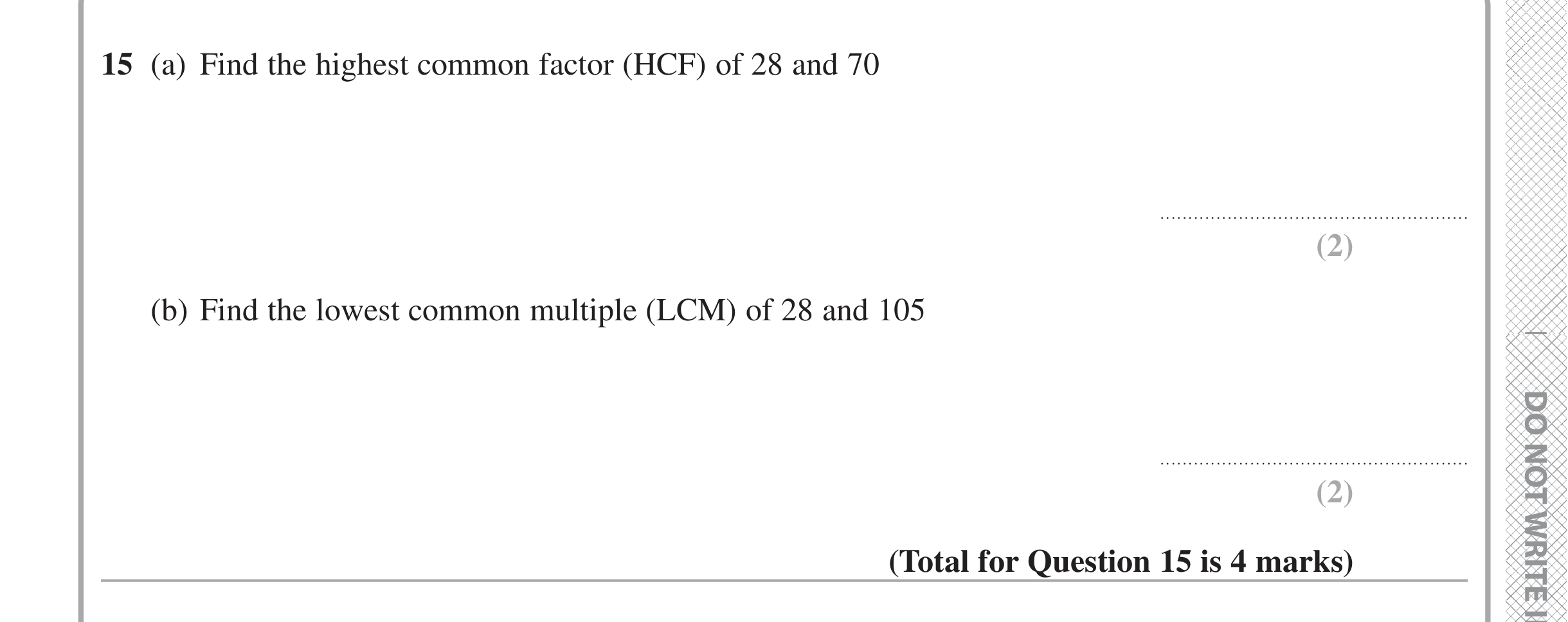 Question 15 — HCF and LCM — Edexcel iGCSE Jan 2020