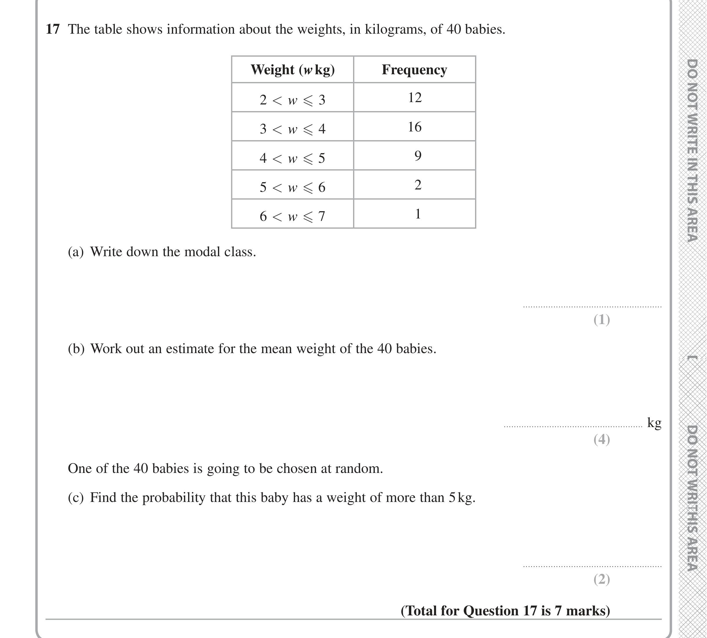 Question 17 — Frequency Tables — Edexcel iGCSE Jan 2020