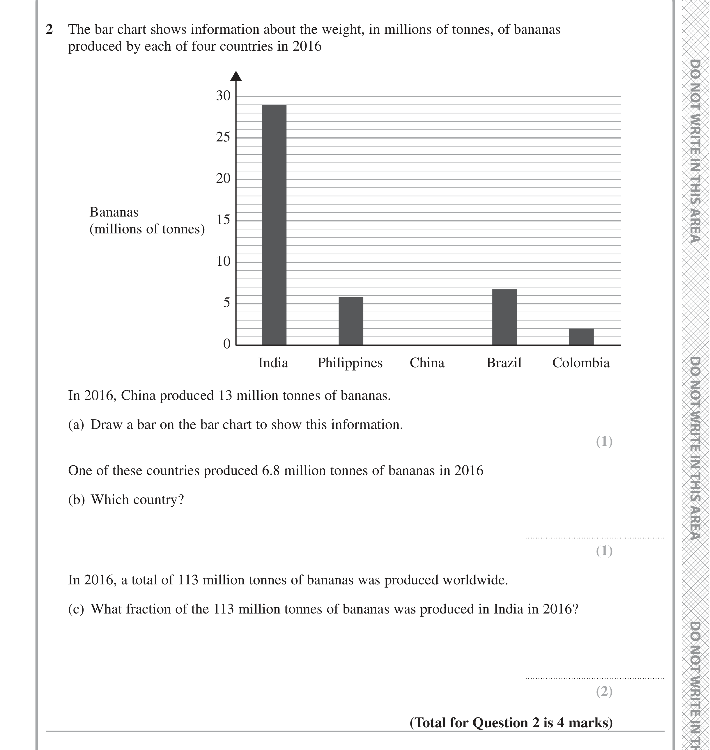 Question 2 — Interpret Statistical Diagrams, Fractions — Edexcel iGCSE Jan 2020