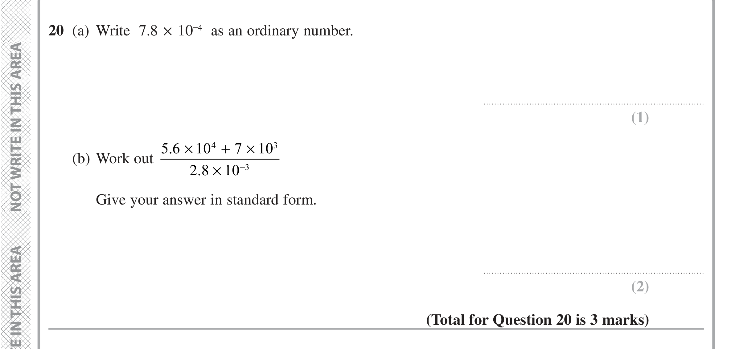Question 20 — Standard Form — Edexcel iGCSE Jan 2020