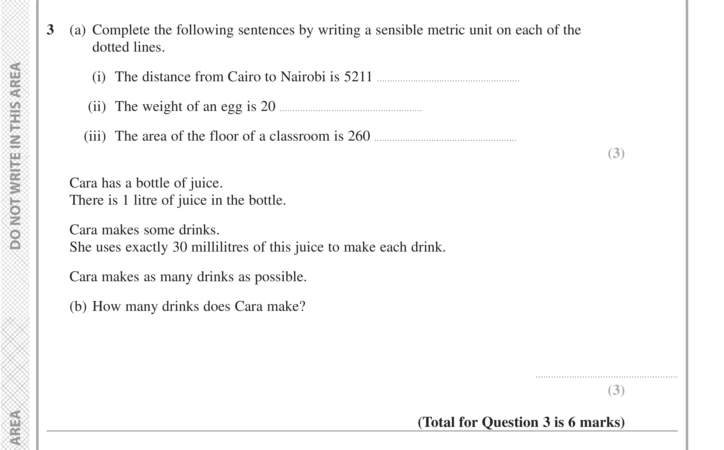 Question 3 — Mass/Length/Area/Volume, Unit Conversions — Edexcel iGCSE Jan 2020